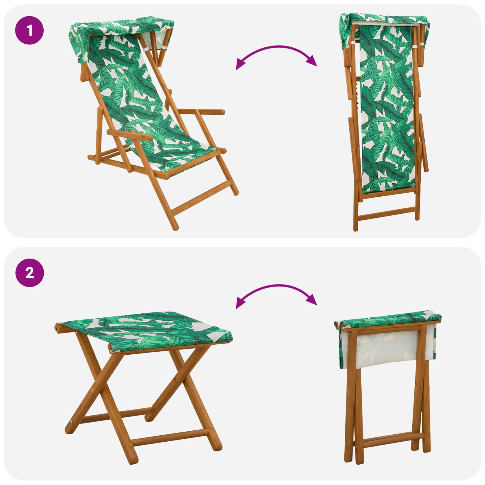 Ligstoel 4 pcs 3 Positie massief eucalyptushout Bladpatroon