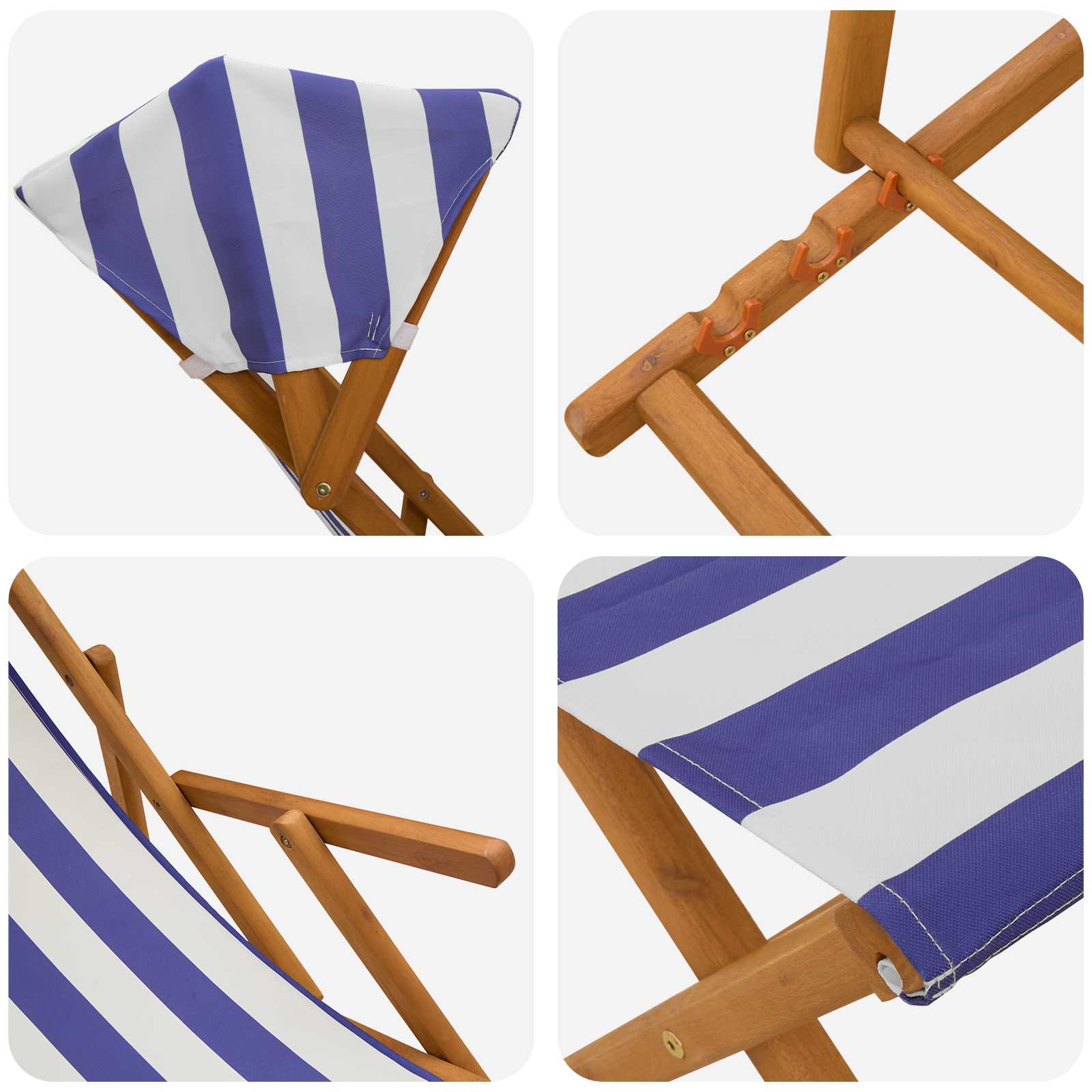 Ligstoel 4 pcs 3 Positie massief eucalyptushout Blauw en Wit