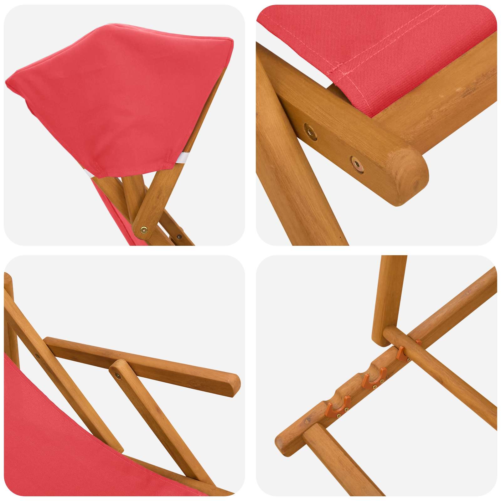 Ligstoel 2 pcs 3 Positie massief eucalyptushout Rood