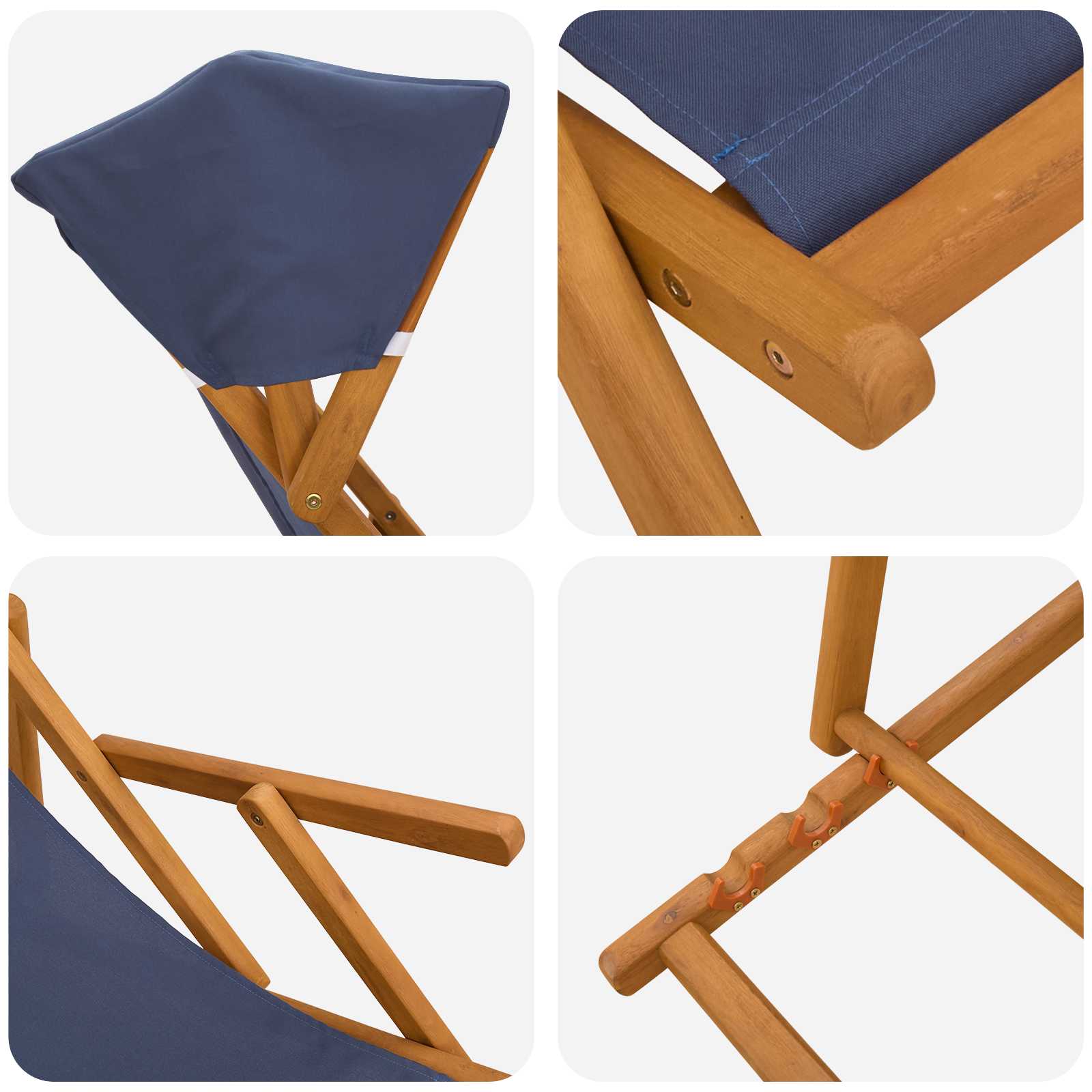 Ligstoel 2 pcs 3 Positie massief eucalyptushout Blauw