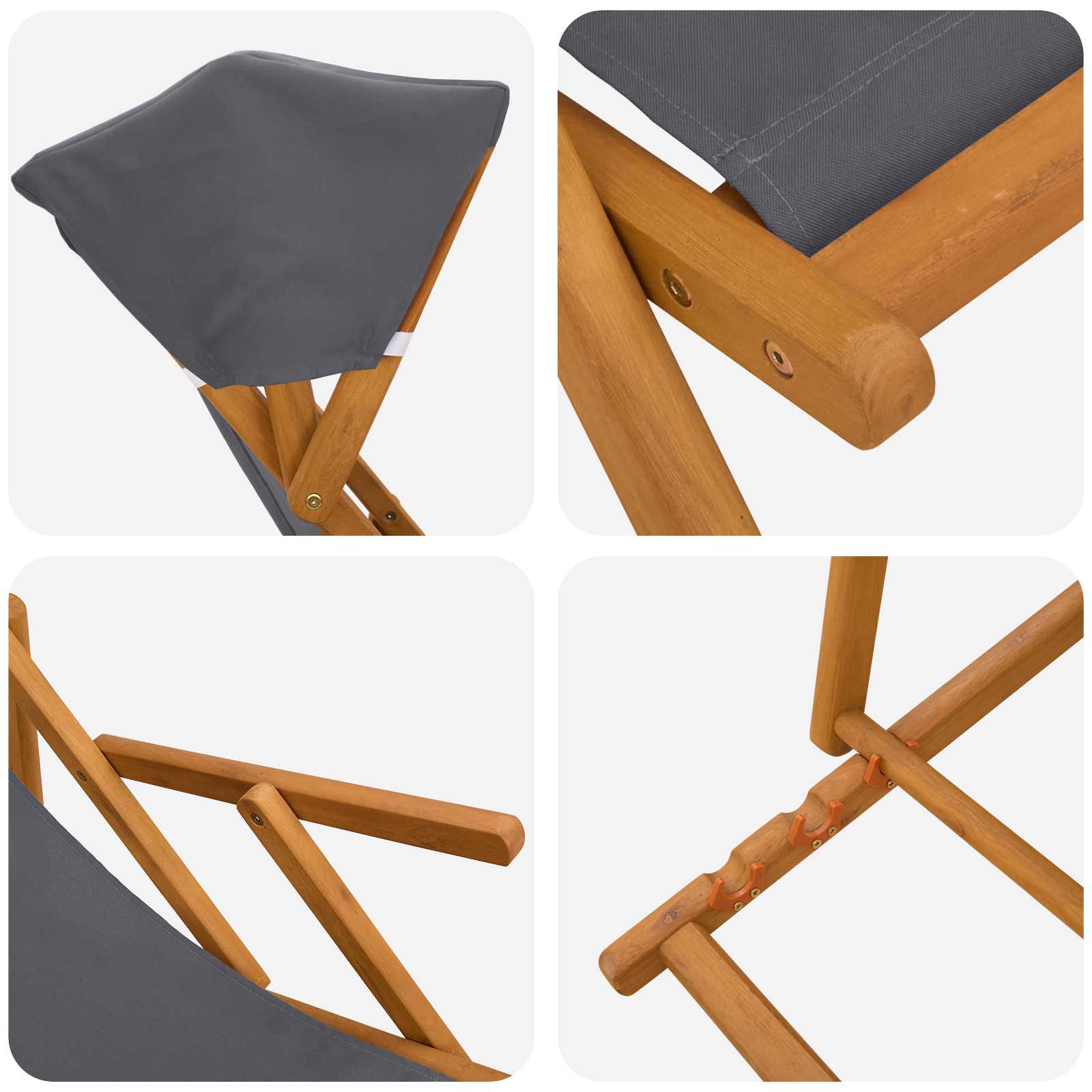 Ligstoel 2 pcs 3 Positie massief eucalyptushout Grijs