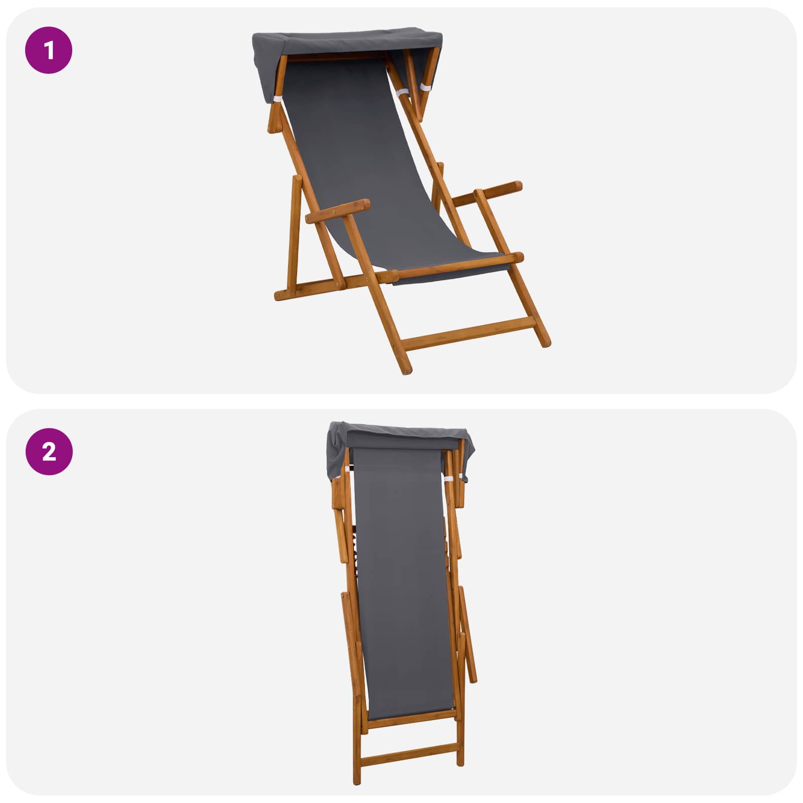 Ligstoel 2 pcs 3 Positie massief eucalyptushout Grijs