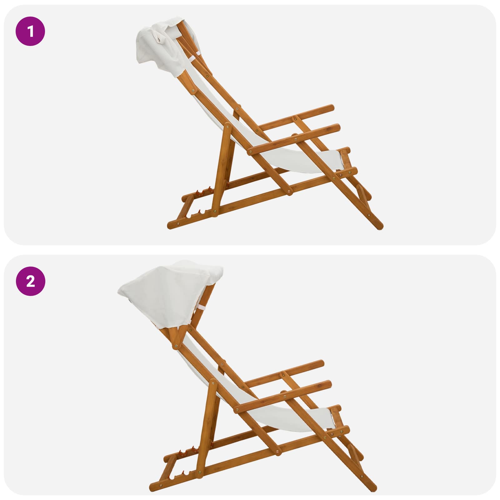 Ligstoel 2 pcs 3 Positie massief eucalyptushout Crèmekleurig