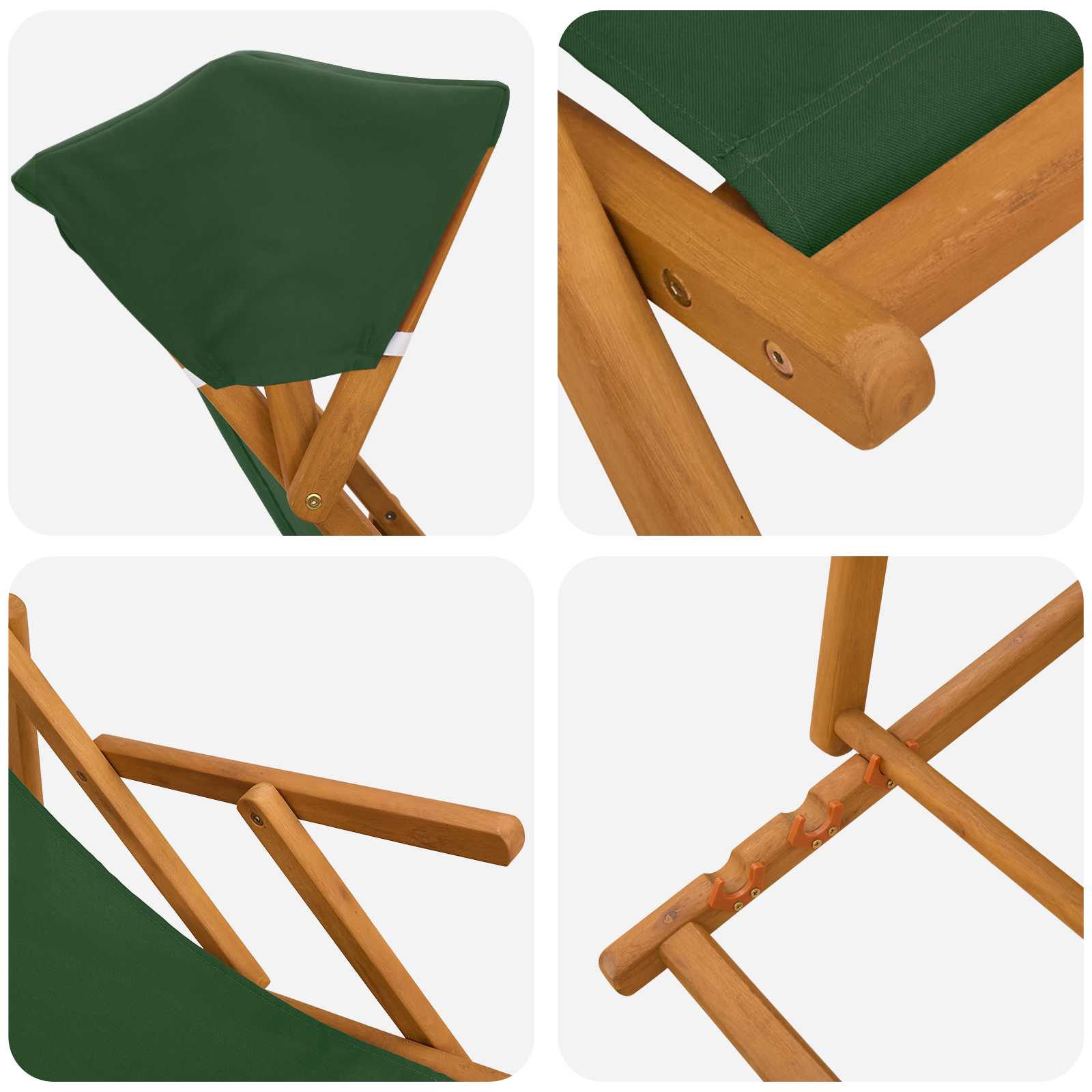 Ligstoel 2 pcs 3 Positie massief eucalyptushout Groen