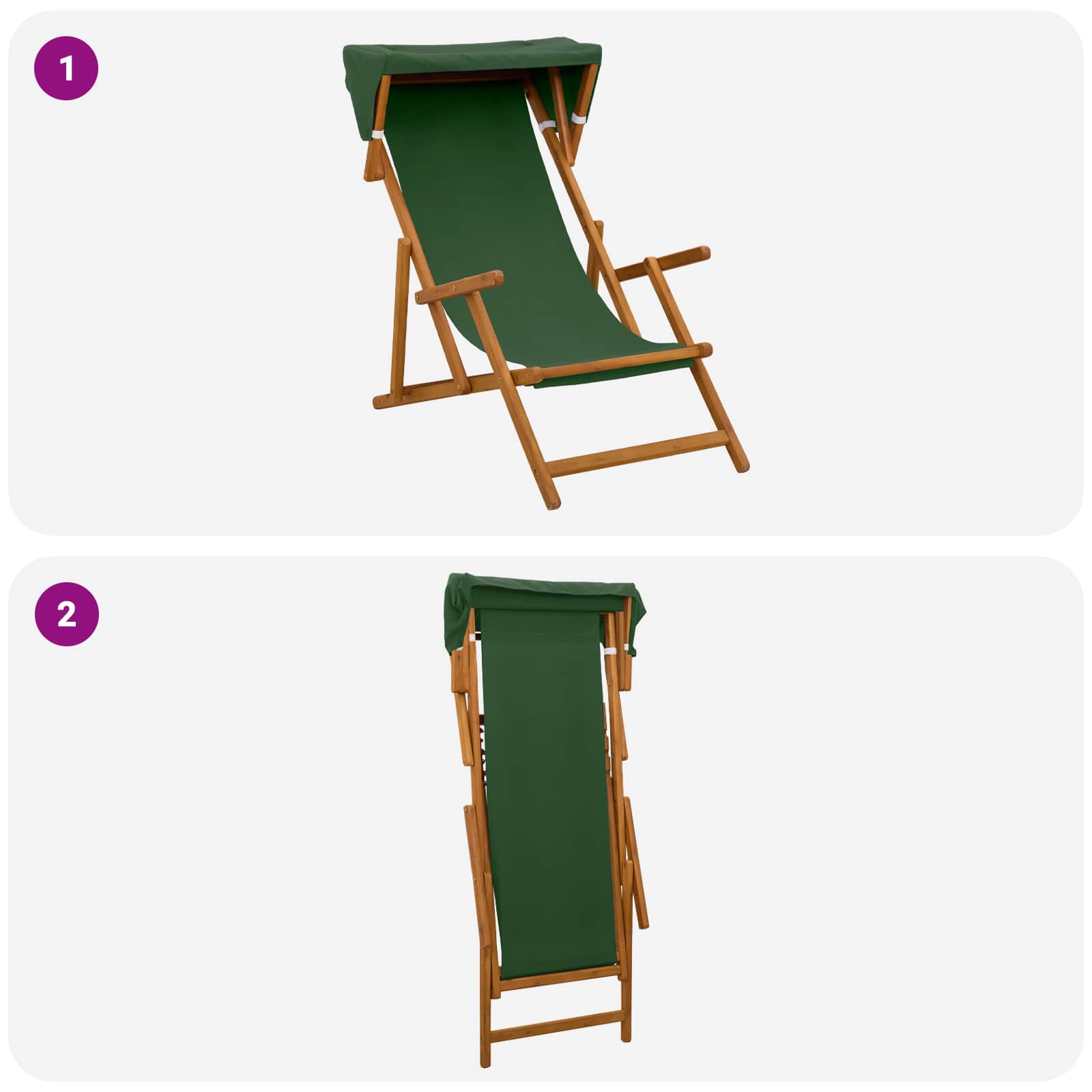 Ligstoel 2 pcs 3 Positie massief eucalyptushout Groen