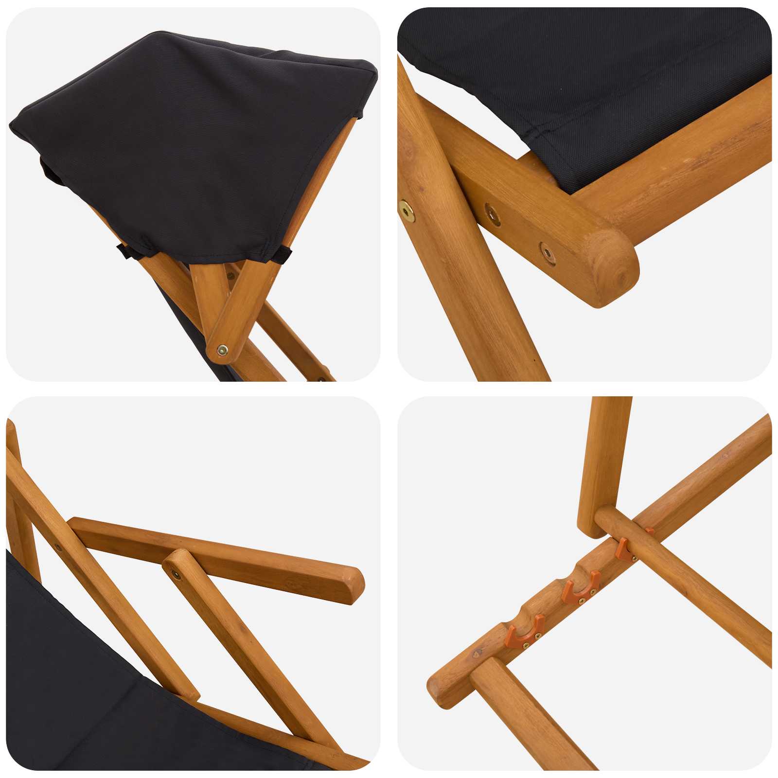 Ligstoel 2 pcs 3 Positie massief eucalyptushout Zwart