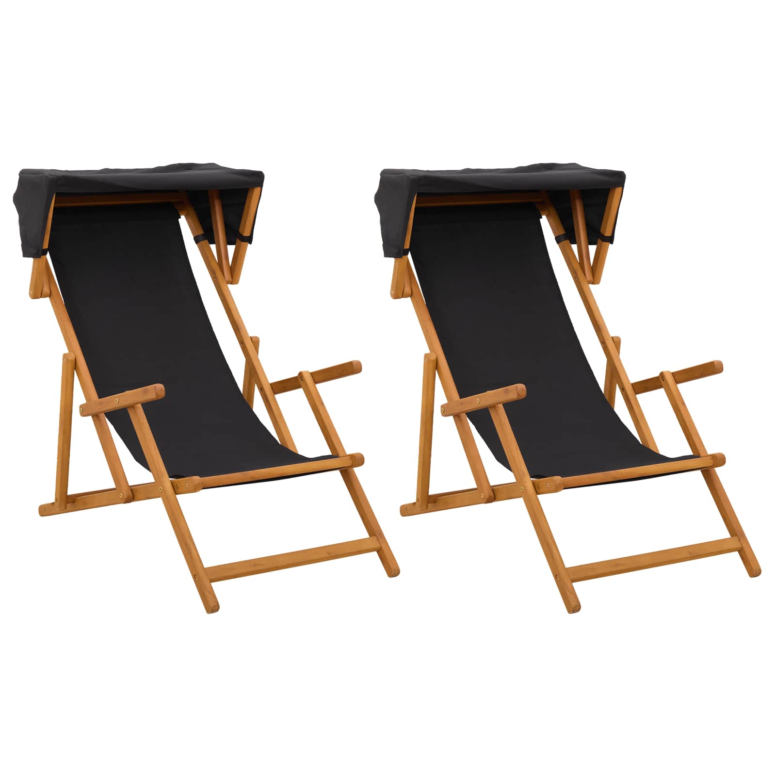 Ligstoel 2 pcs 3 Positie massief eucalyptushout Zwart