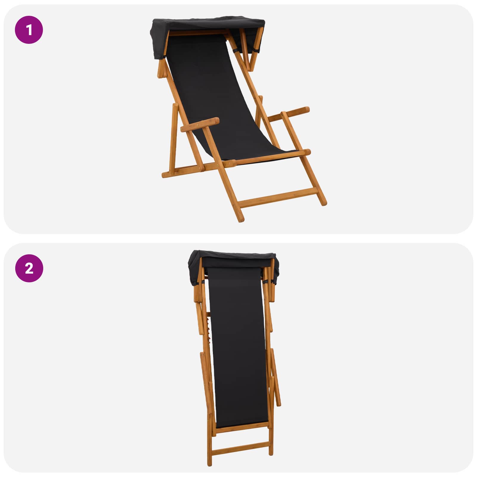 Ligstoel 2 pcs 3 Positie massief eucalyptushout Zwart