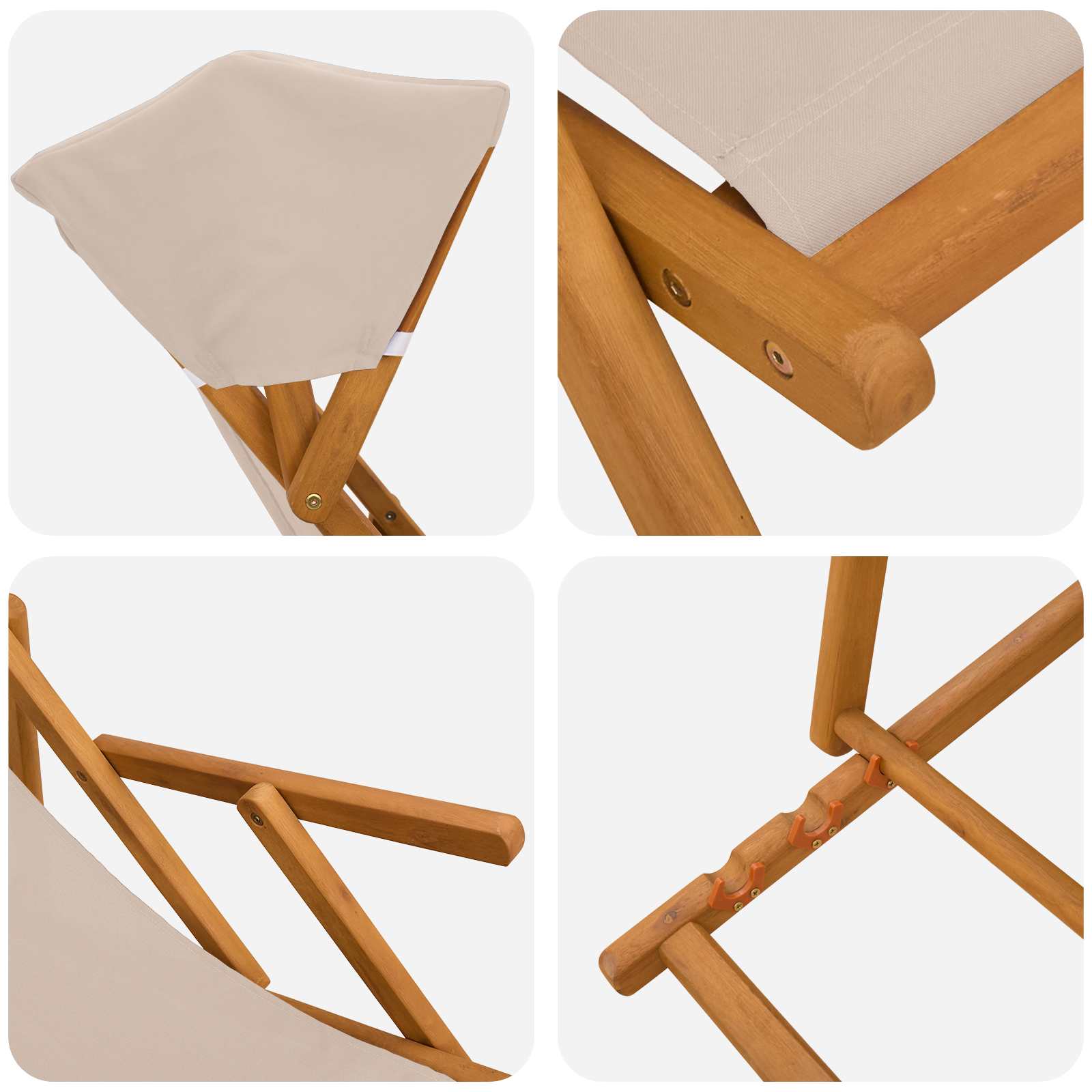 Ligstoel 2 pcs 3 Positie massief eucalyptushout Beige