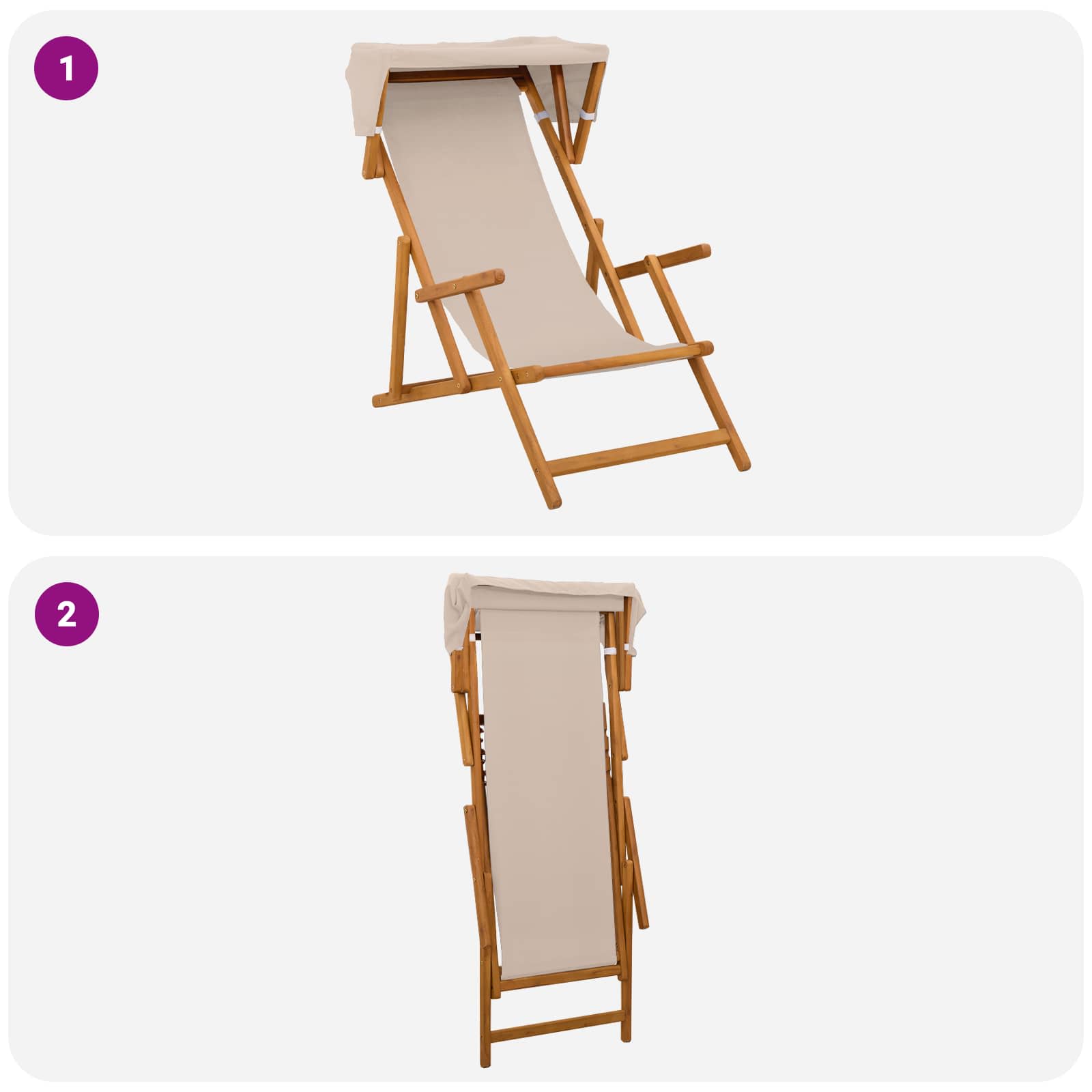 Ligstoel 2 pcs 3 Positie massief eucalyptushout Beige