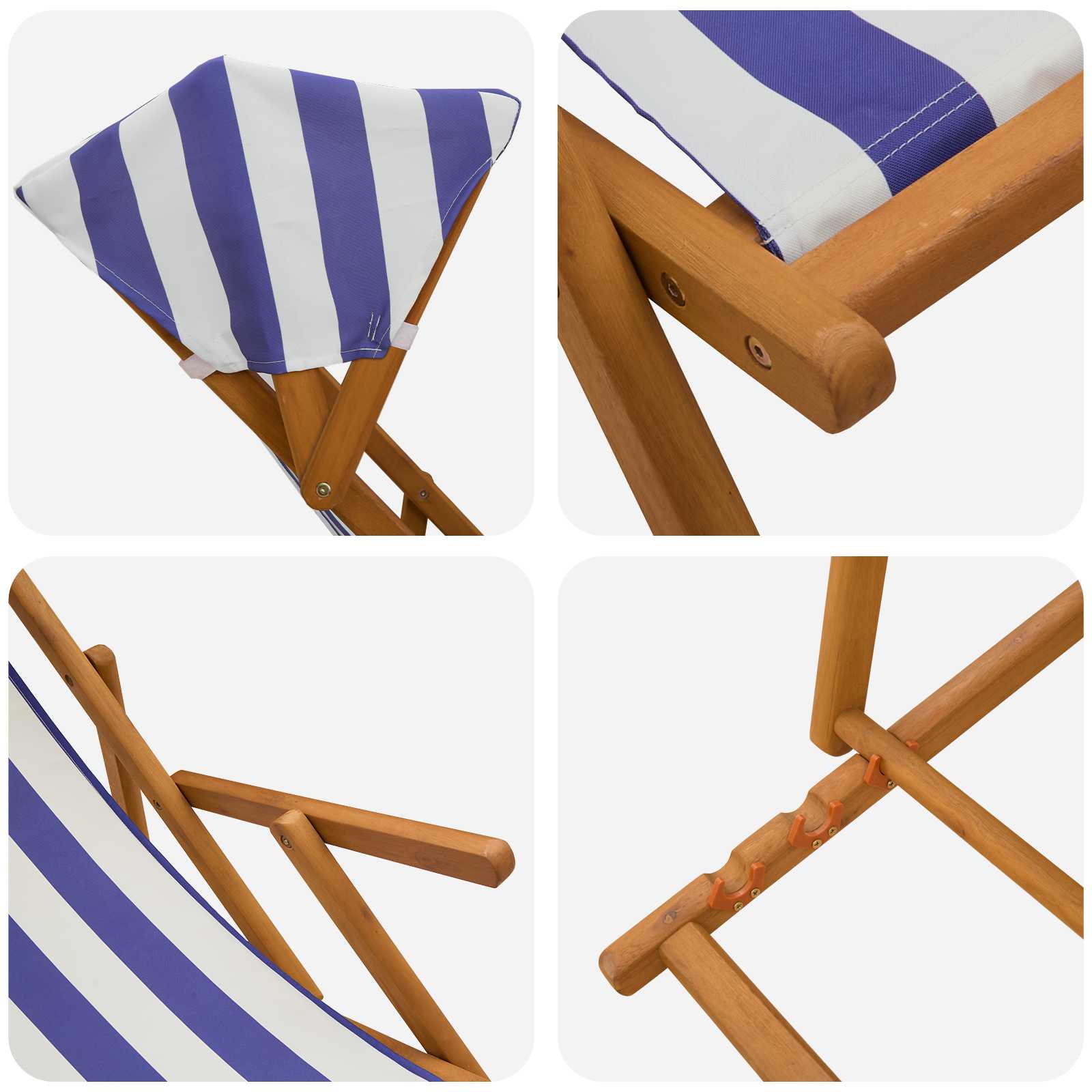 Ligstoel 2 pcs 3 Positie massief eucalyptushout Blauw en Wit