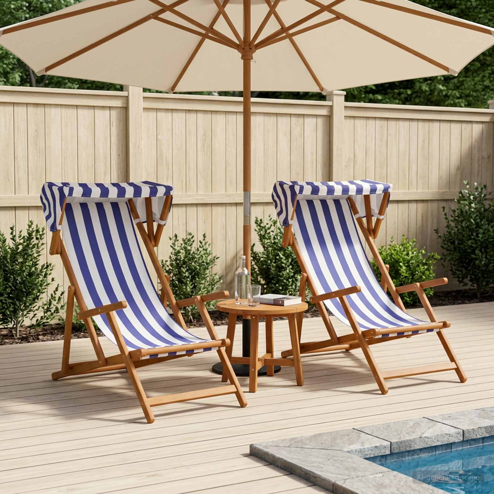 Ligstoel 2 pcs 3 Positie massief eucalyptushout Blauw en Wit
