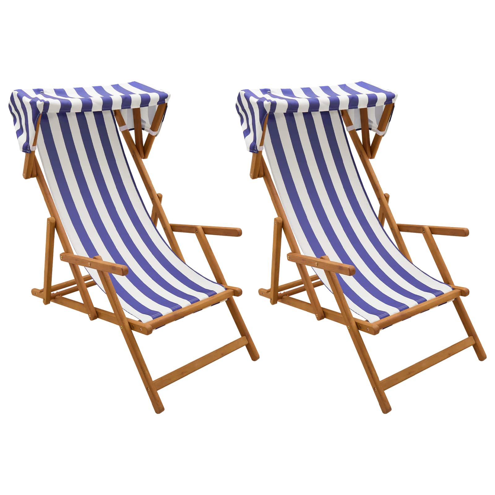Ligstoel 2 pcs 3 Positie massief eucalyptushout Blauw en Wit