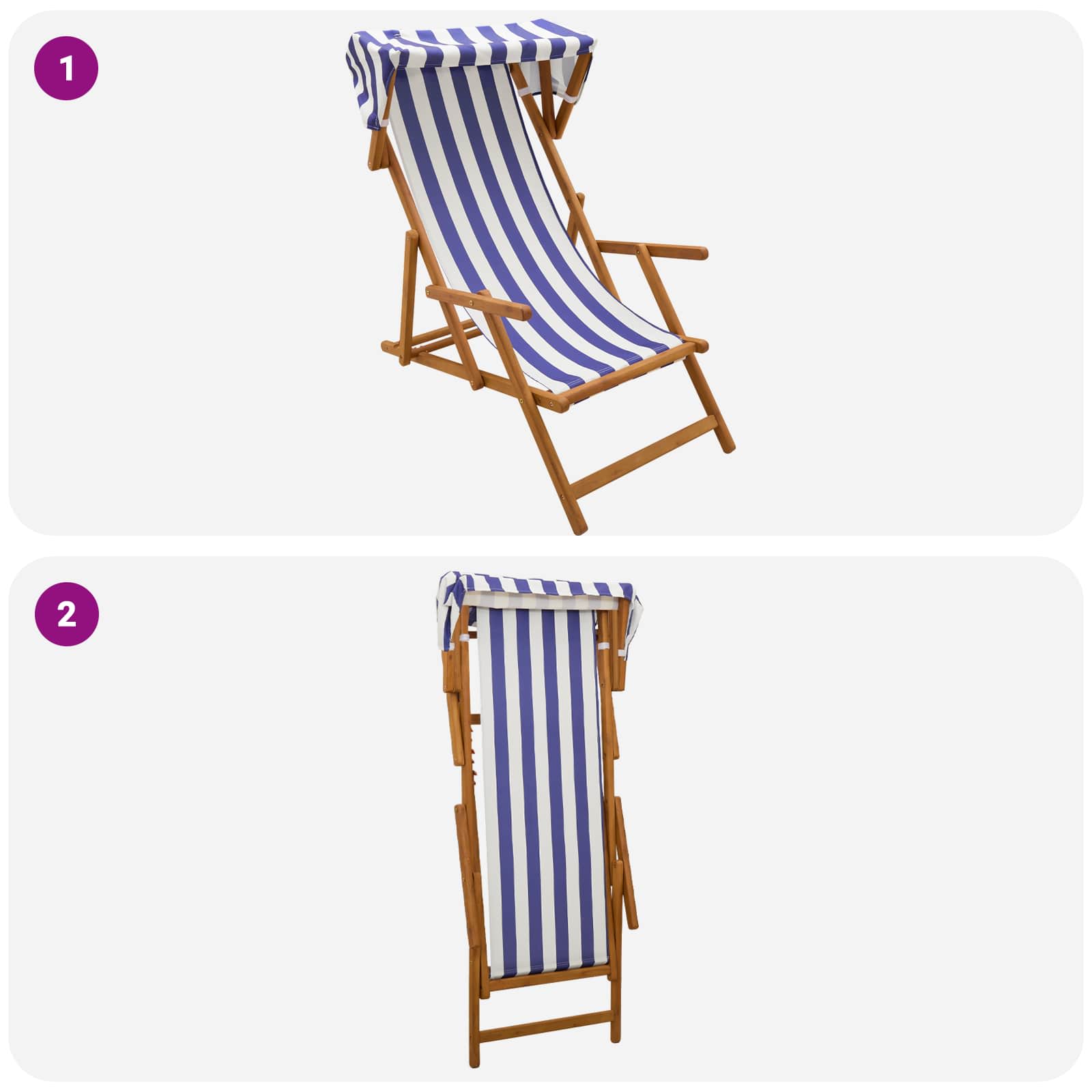 Ligstoel 2 pcs 3 Positie massief eucalyptushout Blauw en Wit