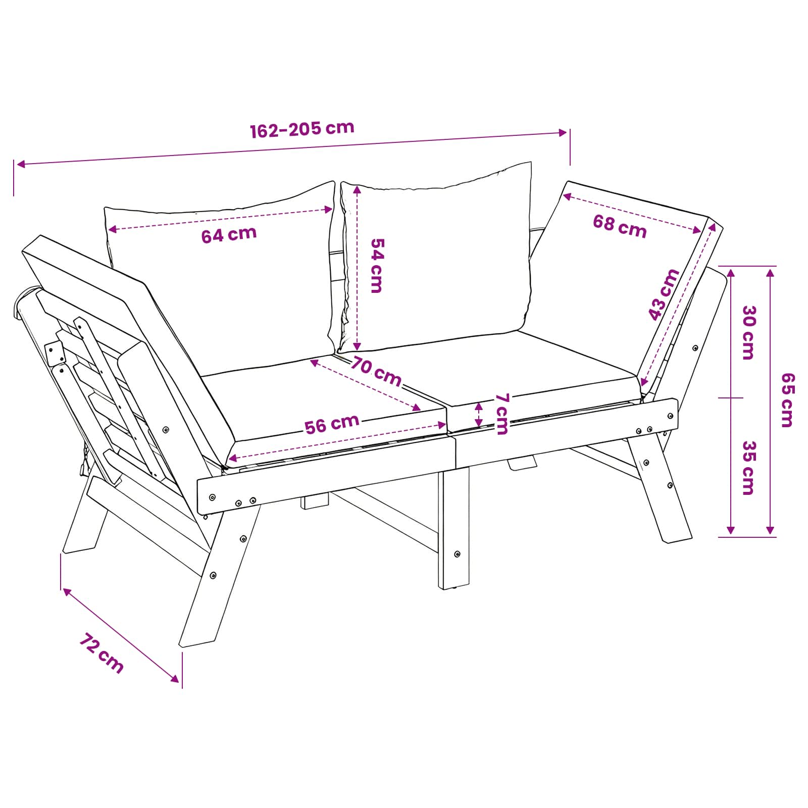 3-in-1 Tuinbank met Kussens Massief Acaciahout Naturel