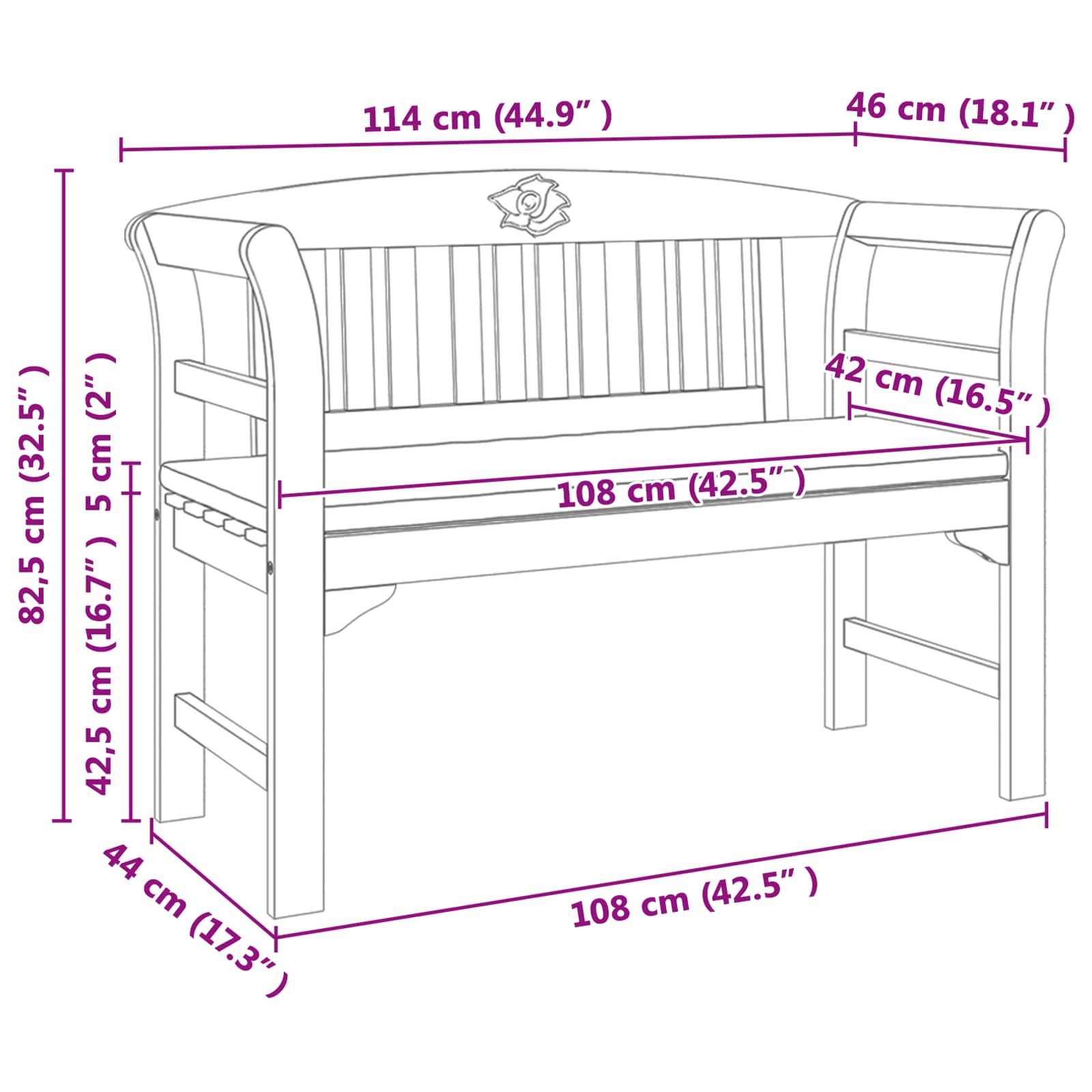 Rozenbank Crème Wit 114 x 46 x 82,5 cm Massief Acaciahout