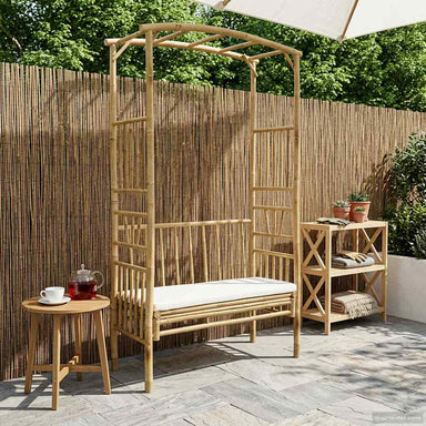 Tuinboog met Bank Crèmewit 115 x 50 x 205 cm Bamboe