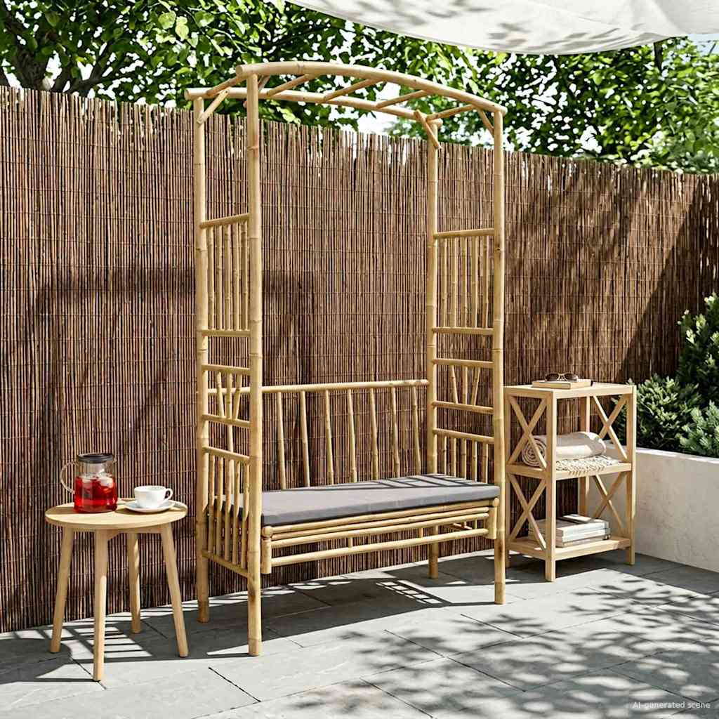Tuinboog met Bank Donkergrijs 115 x 50 x 205 cm Bamboe