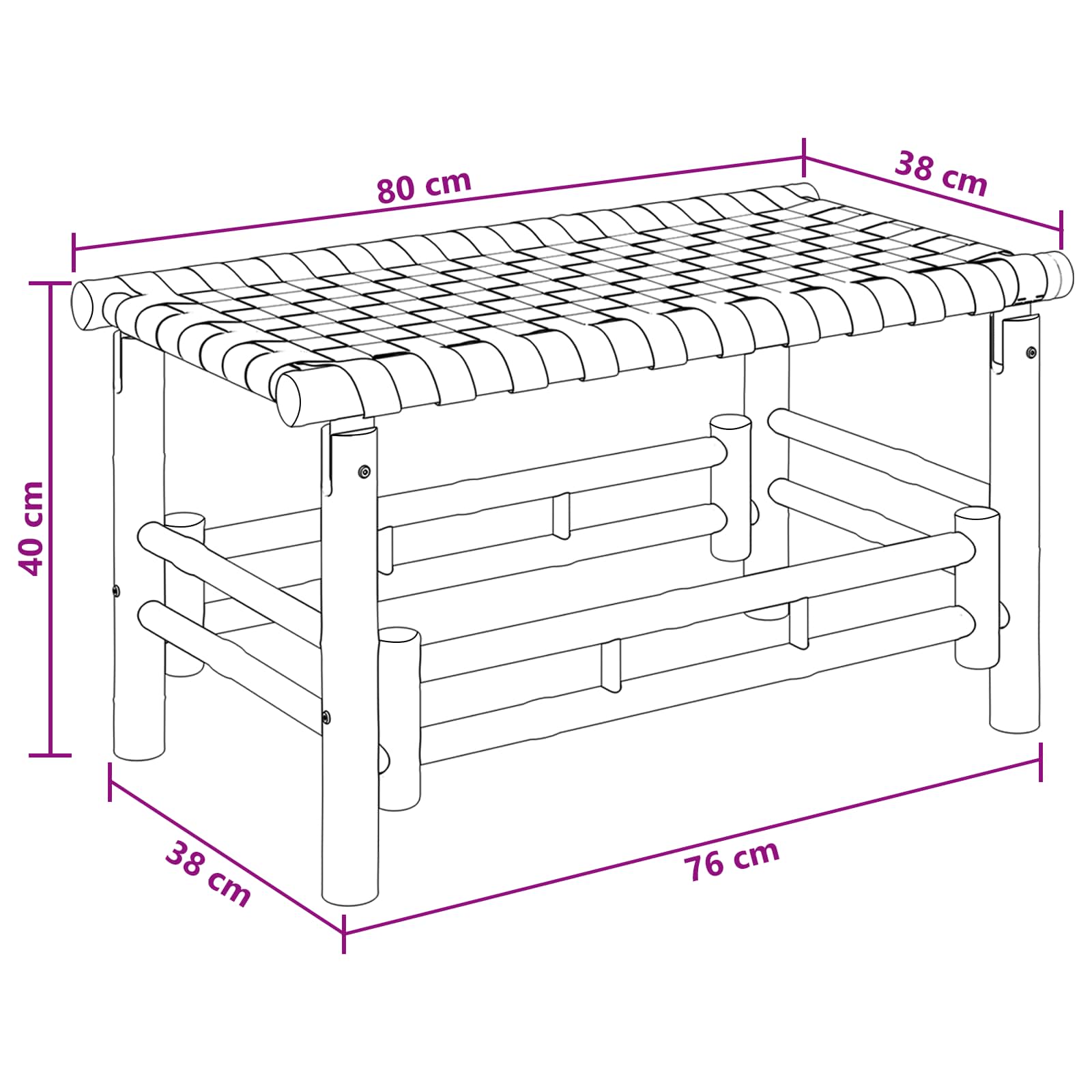 Tuinbank 80 x 38 x 40 cm Bamboe Naturel Rechthoekig