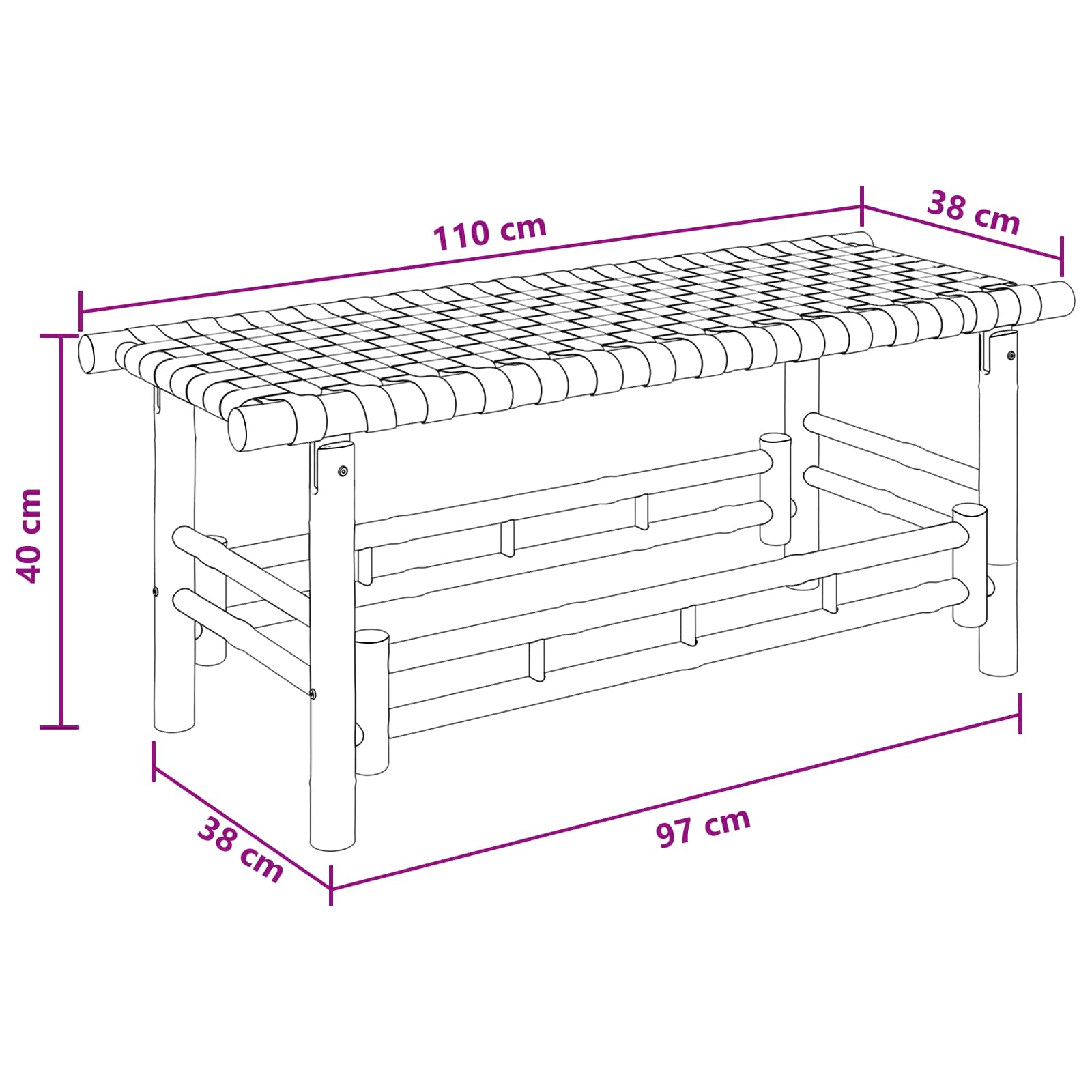 Tuinbank 110 x 38 x 40 cm Bamboe Naturel Rechthoekig