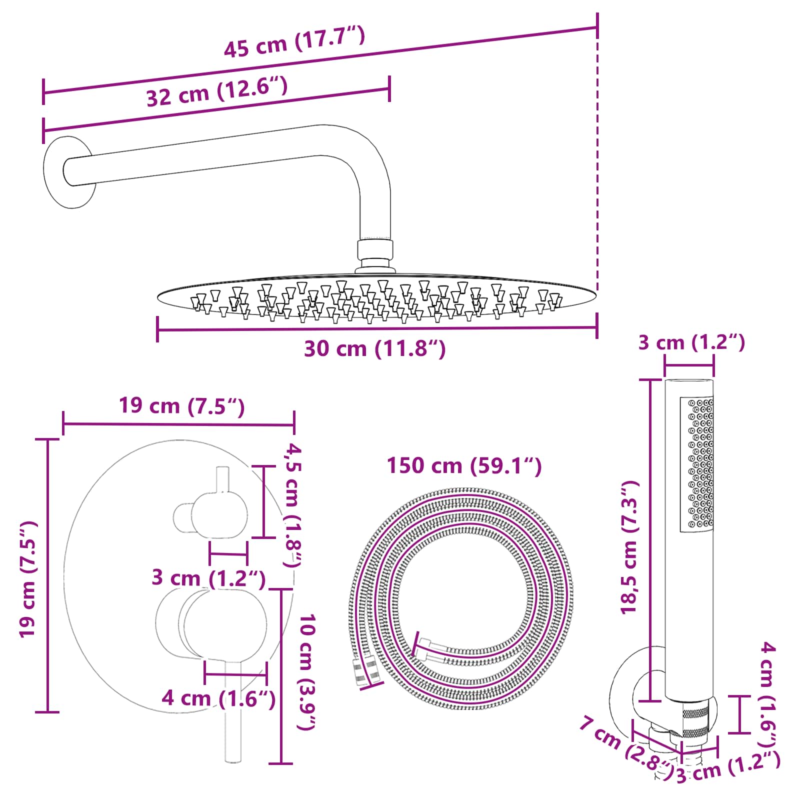 Verborgen Douche Systeem (Rond) Zwart RVS 201