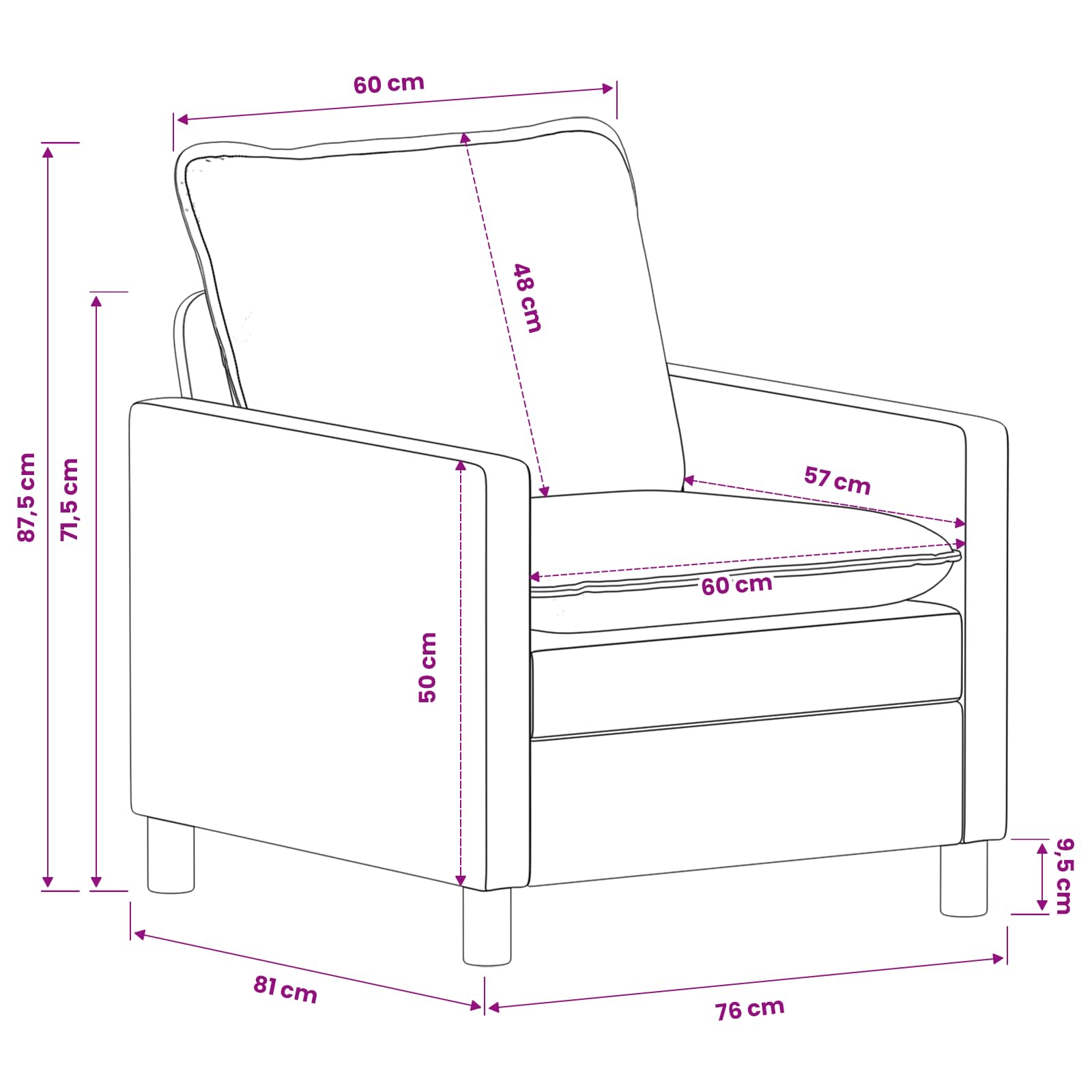 Bank Zwart 76 x 81 x 87,5 cm Polyester