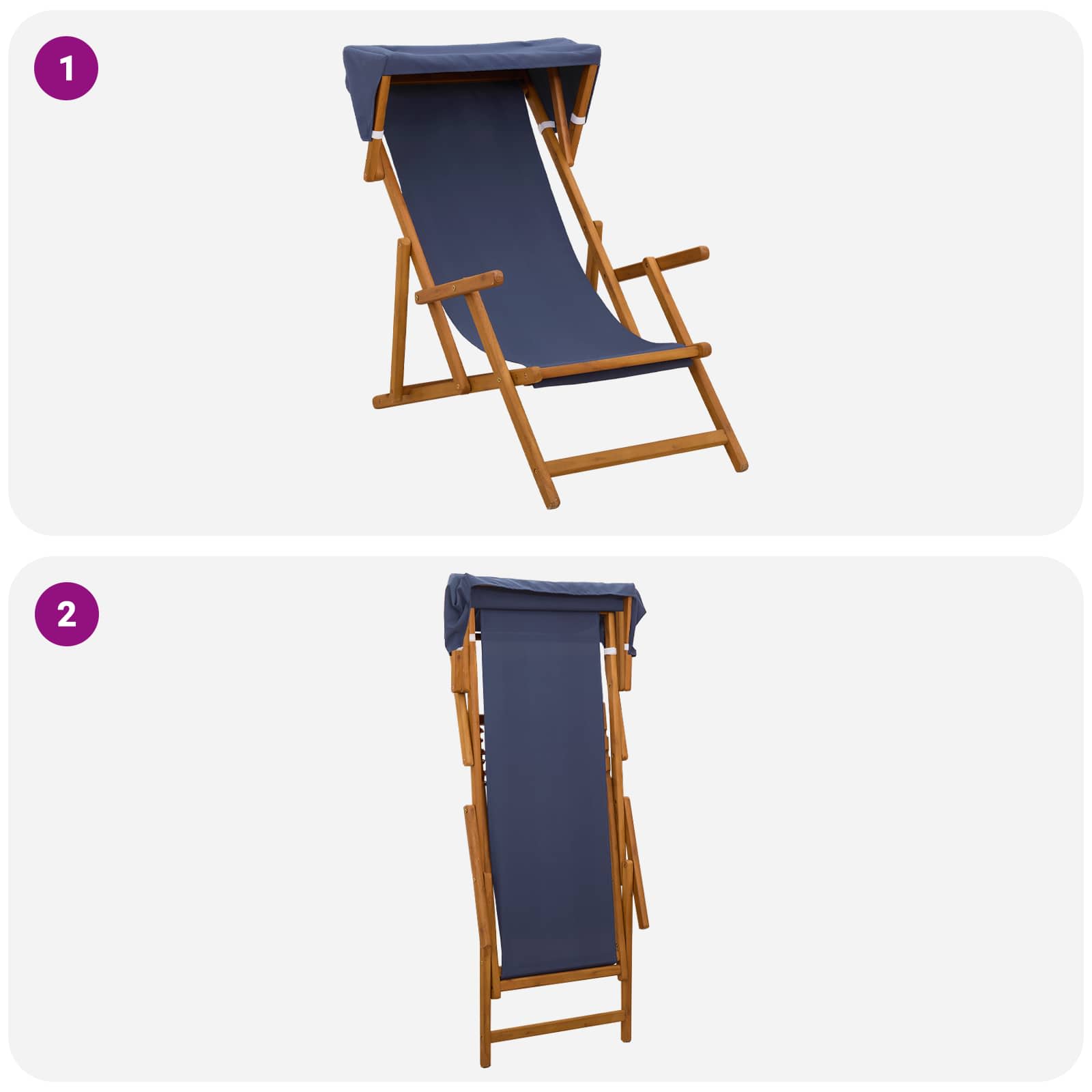 Ligstoel 3 Positie massief eucalyptushout Blauw