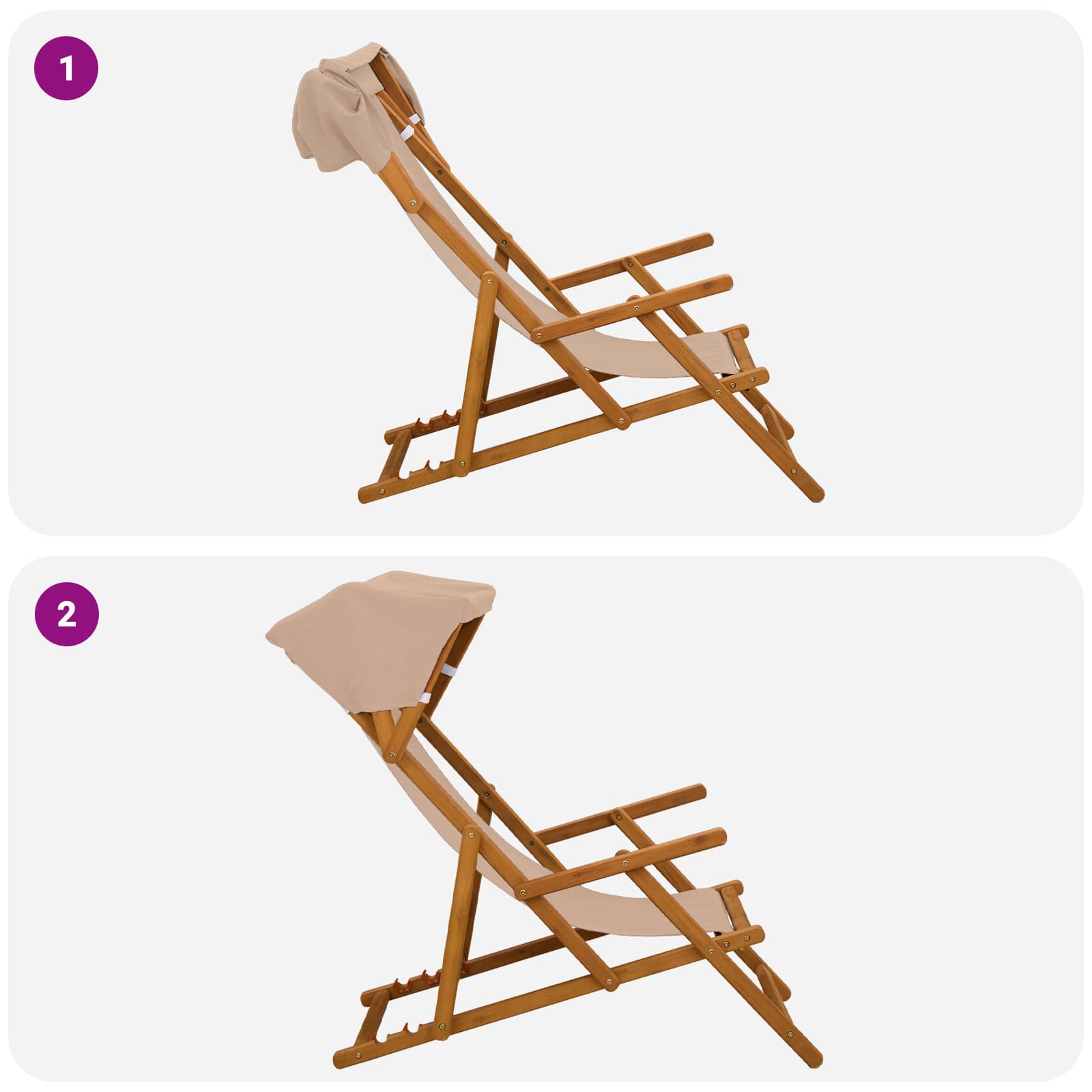 Ligstoel 3 Positie massief eucalyptushout Taupe