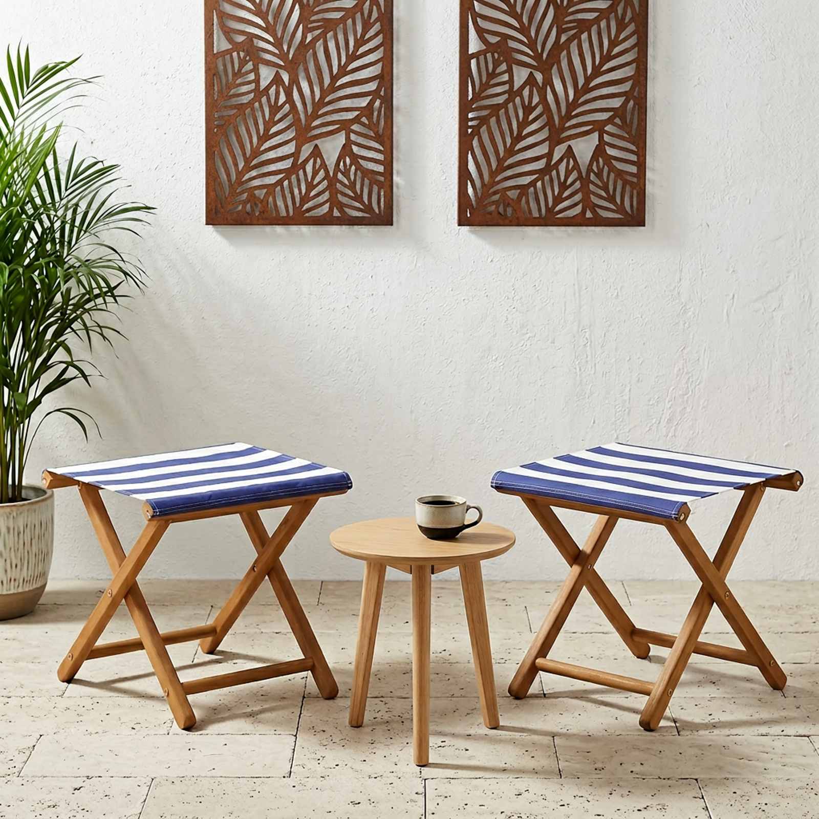 Ligstoel 2 st massief eucalyptushout Blauw en Wit