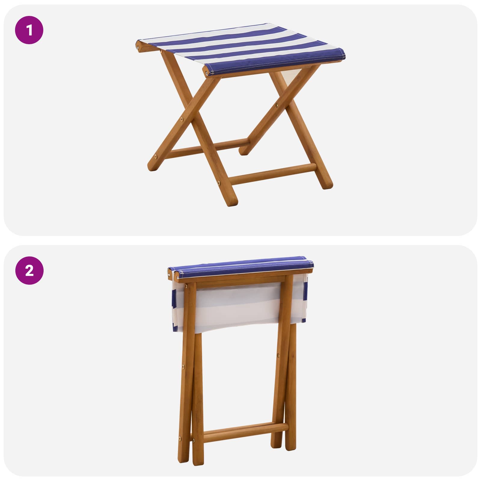 Ligstoel 2 st massief eucalyptushout Blauw en Wit