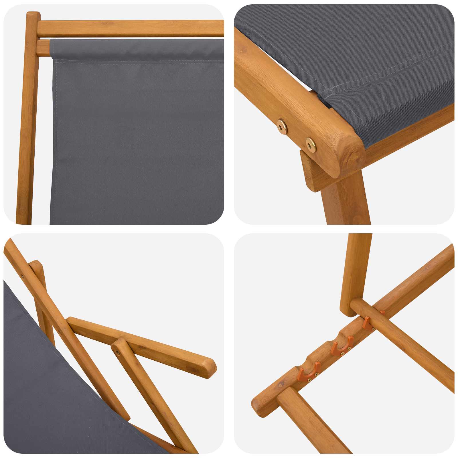 Opvouwbare zonnebed 3 Positie Massief Eucalyptus Hout Grijs