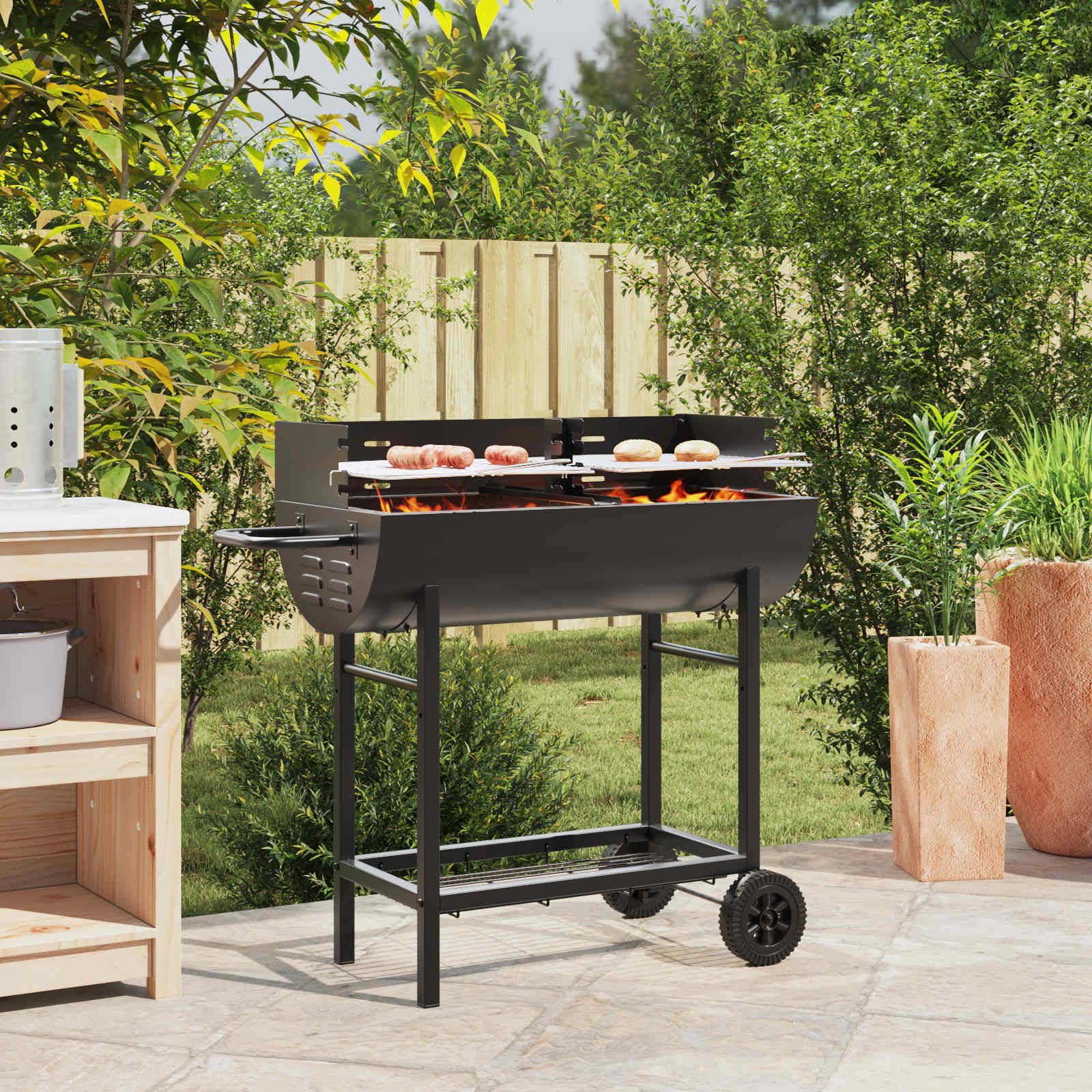 Houtskoolgrill 96,5 x 42,5 x 88,5 cm Zwart