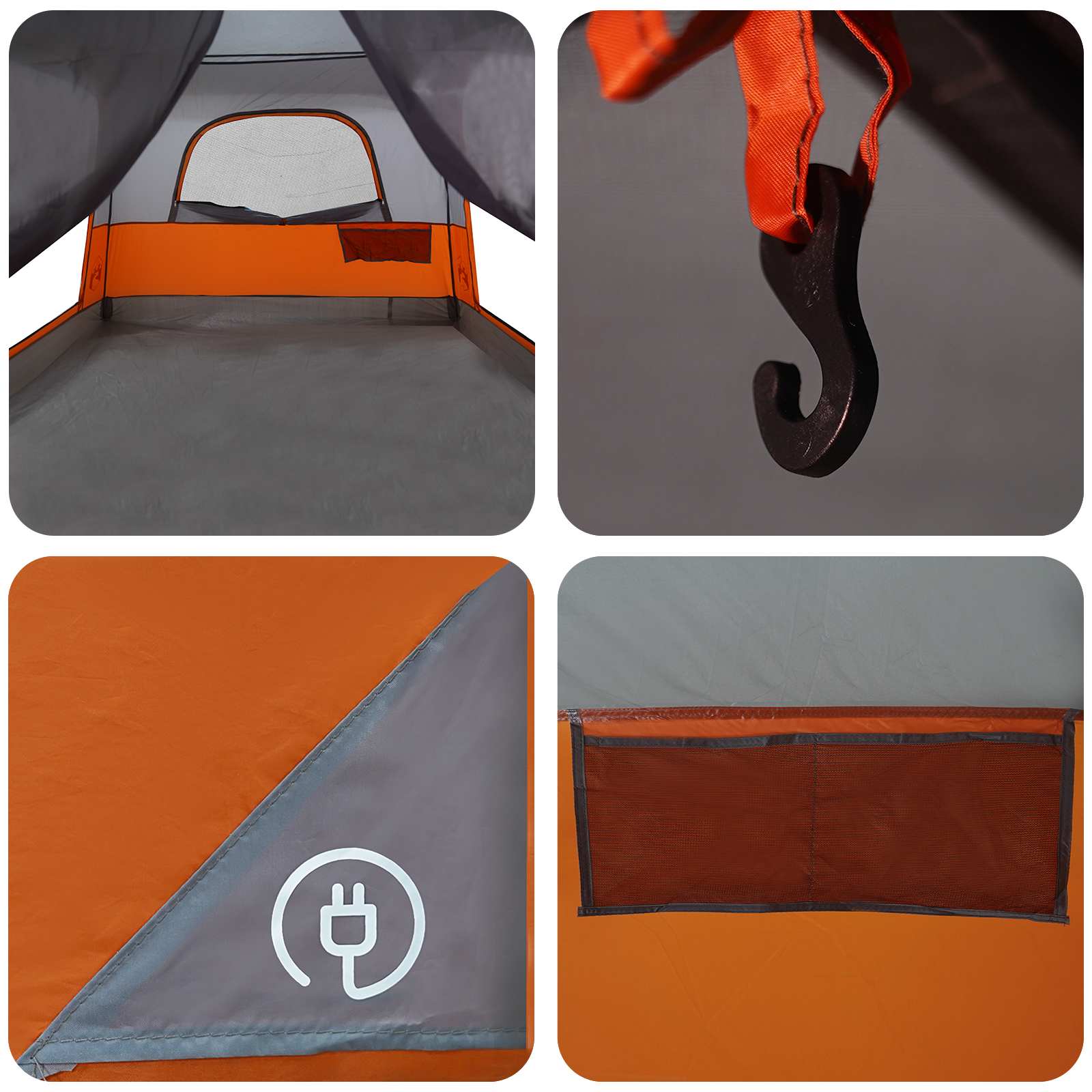 Gezinstent met dak Grijs en Oranje 320 x 210 x 180 cm Polyester