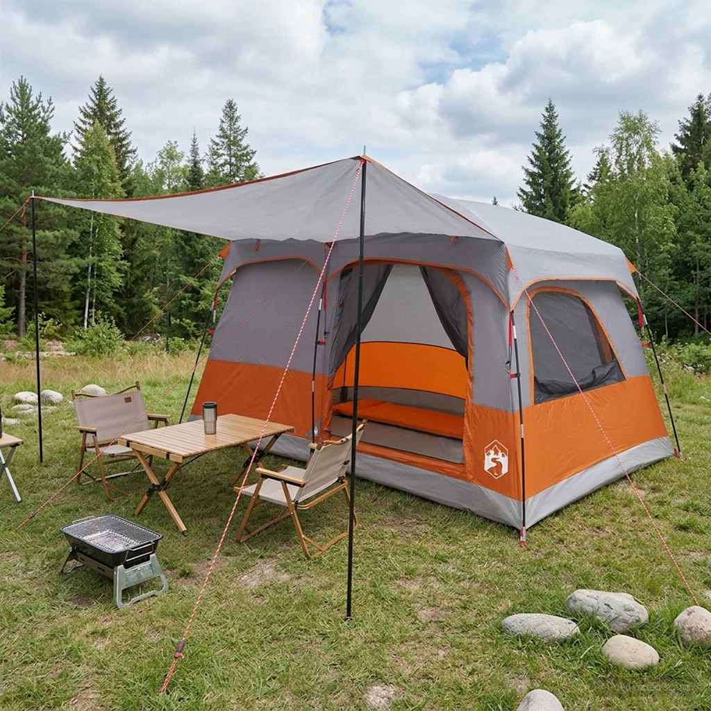Gezinstent met dak Grijs en Oranje 320 x 210 x 180 cm Polyester