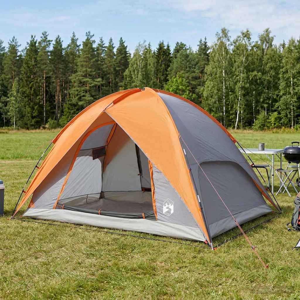 Camping Tent met Regenhoes Waterdicht Koepel Grijs en Oranje