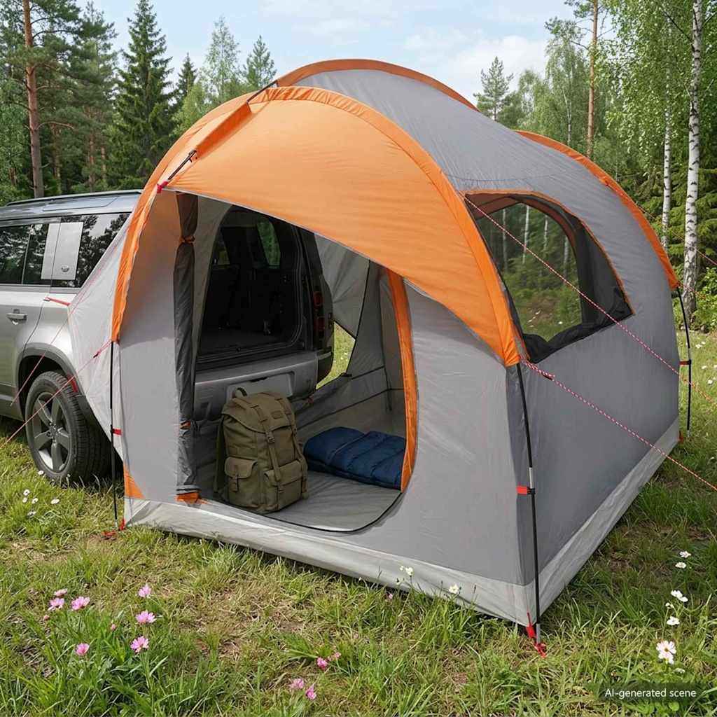 Autotent Grijs en Oranje 239 x 210 x 210 cm Polyester en staal