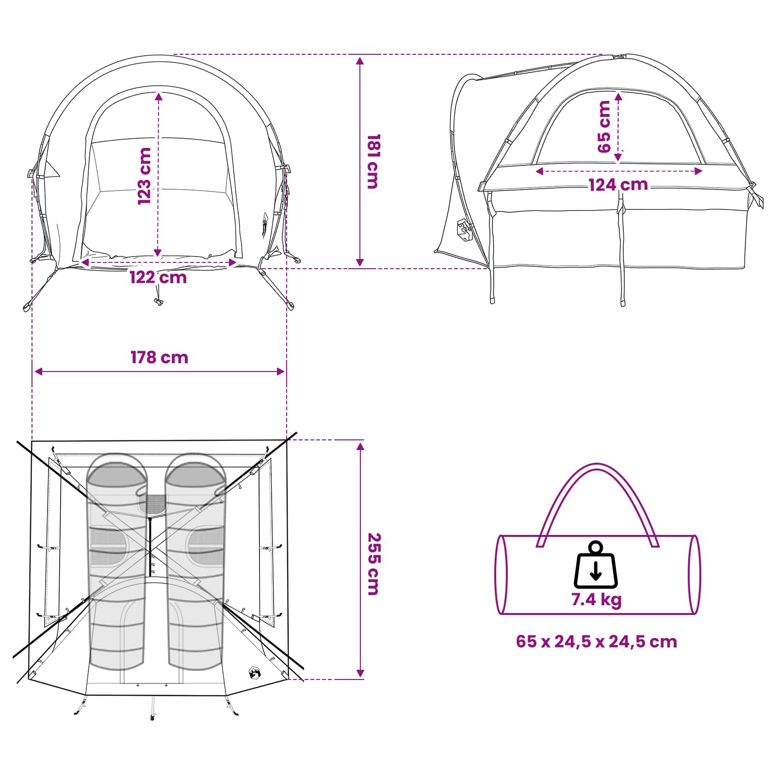 Autotent met dak Blauw 200 x 170 x 170 cm Polyester en staal