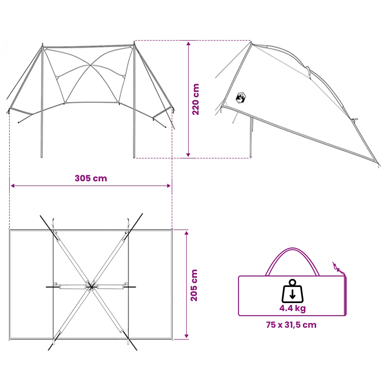 Autotent Legergroen 308 x 215 x 220 cm Polyester en staal