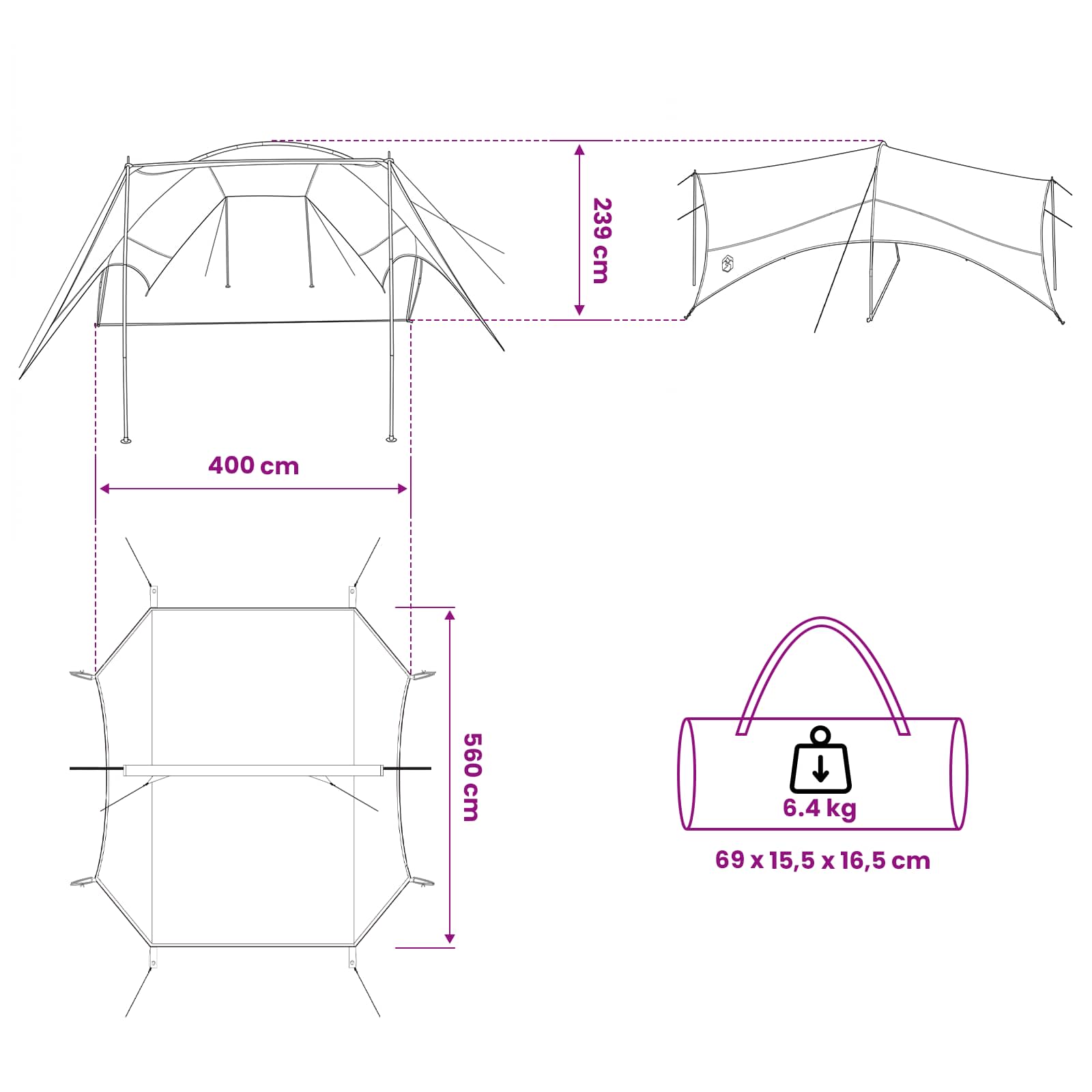 Camping Tarp Waterbestendig Blauw 550 x 400 x 230 cm