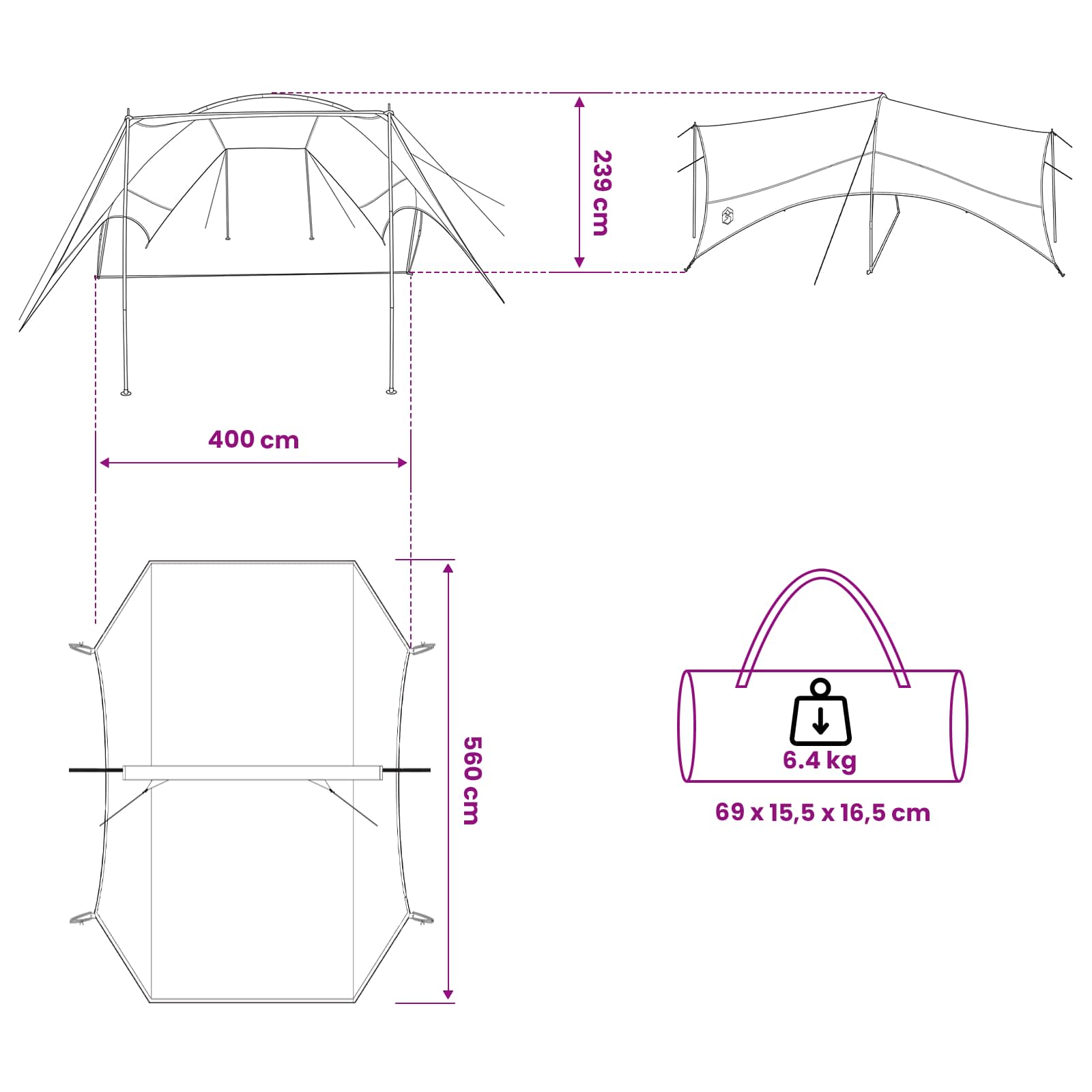Camping Tarp Waterbestendig Legergroen 550 x 400 x 230 cm