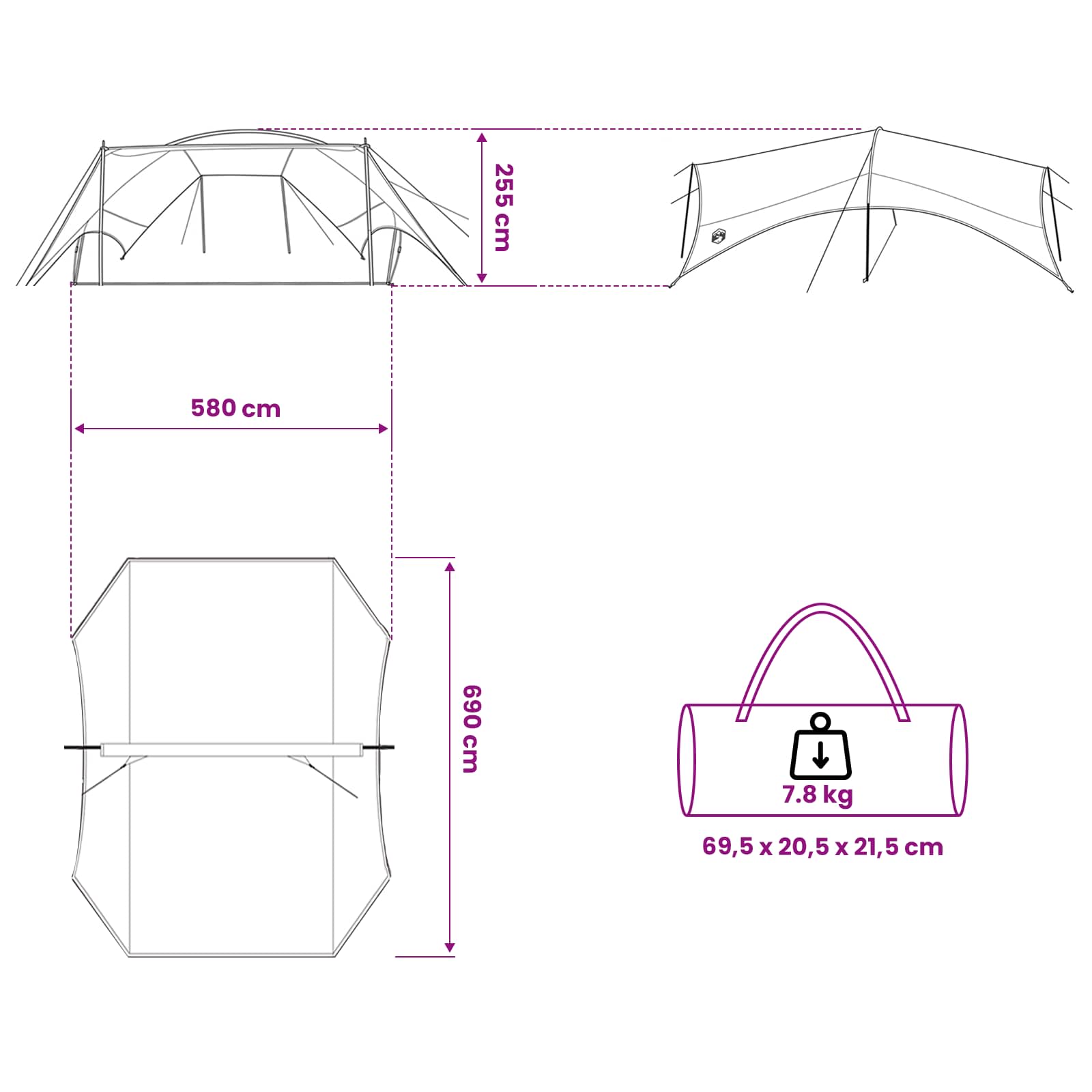 Camping Tarp Waterbestendig Blauw 695 x 580 x 200 cm