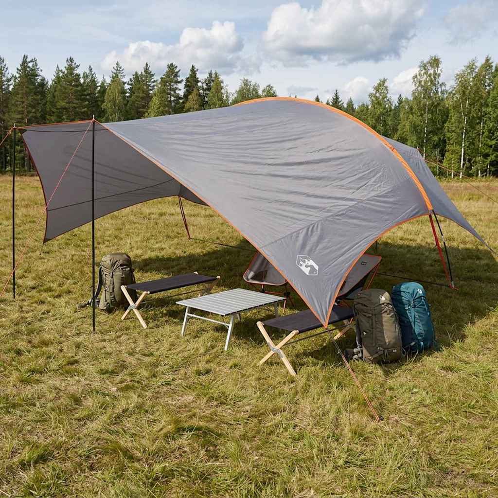 Camping Tarp Waterbestendig Grijs en Oranje 695 x 580 x 200 cm