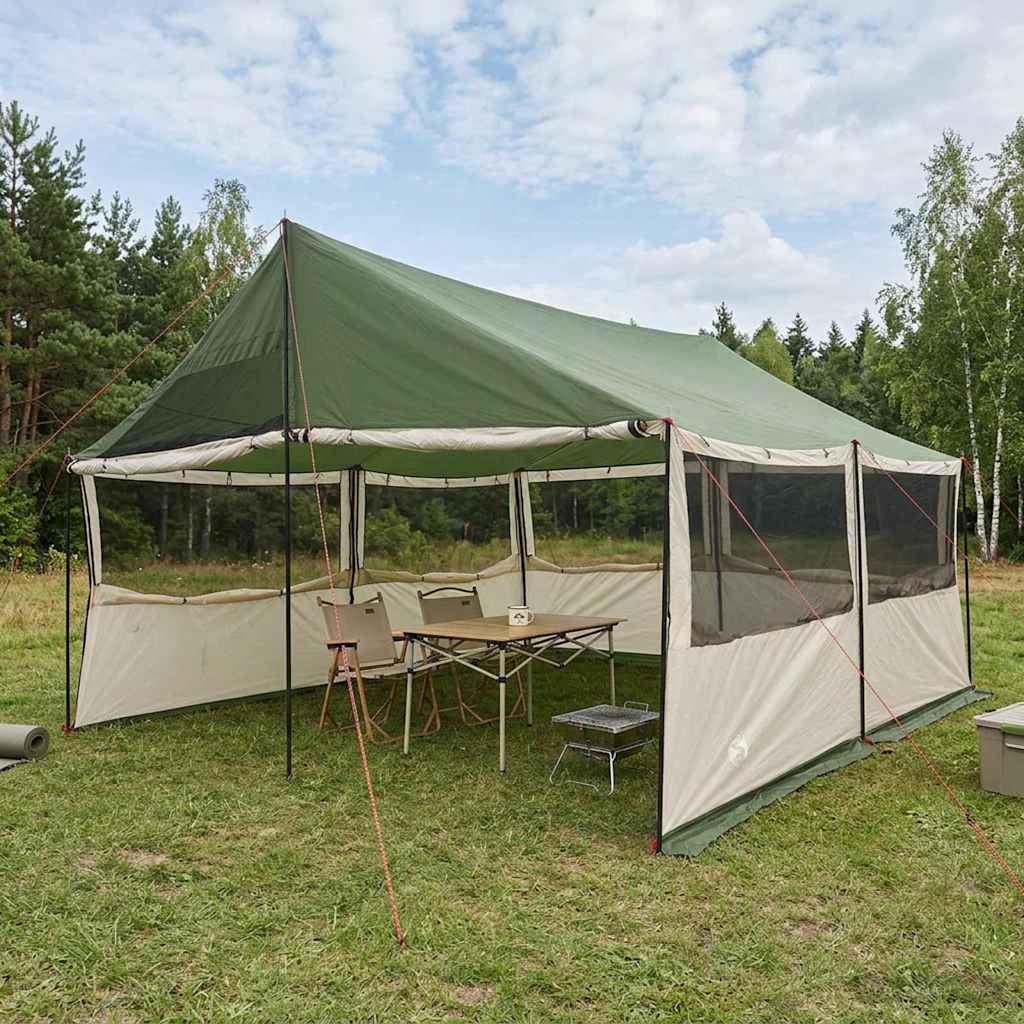 Gezinstent met dak Groen 450 x 400 x 265 cm Polyester en staal
