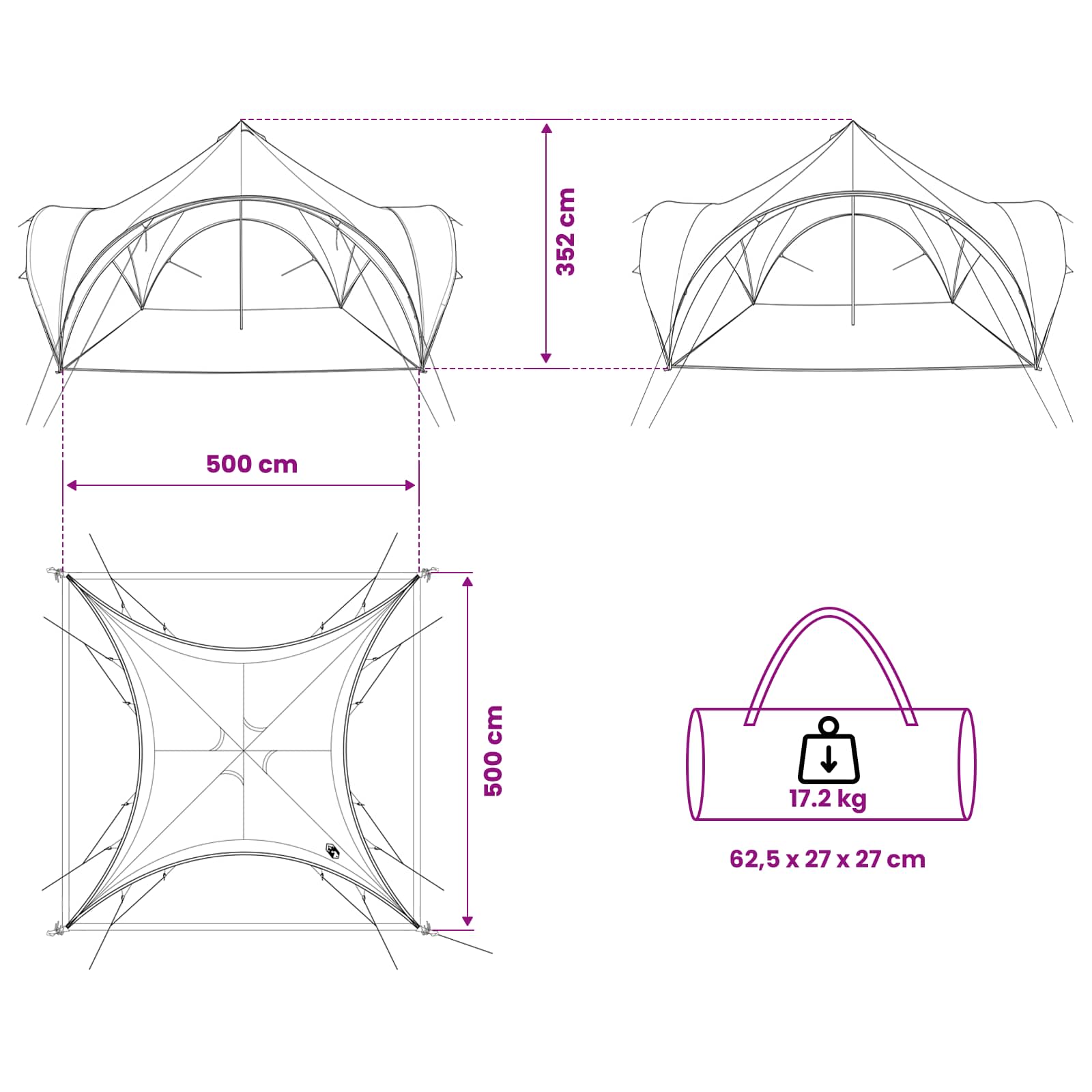 Partytent met dak Groen 500 x 500 x 350 cm Polyester en staal