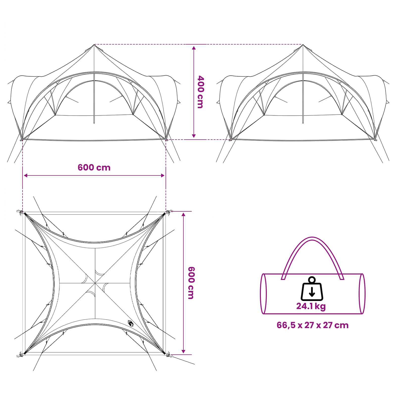 Partytent Leger groen 600 x 600 x 400 cm Polyester en staal