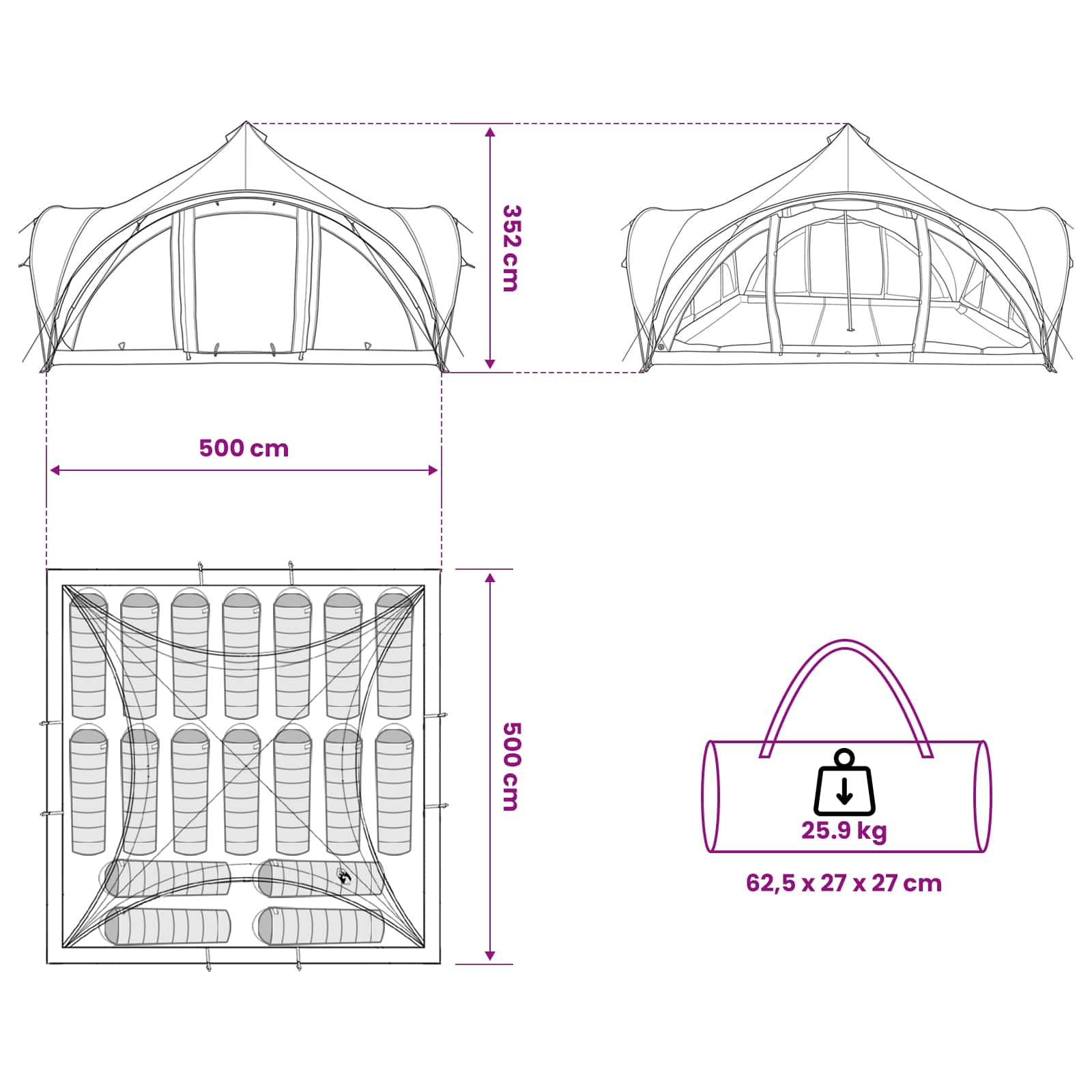 Tipi Tent met dak Leger groen 18-Persoon Polyester en staal