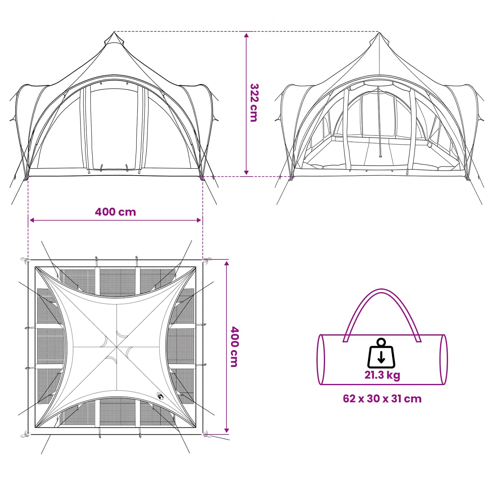 Tipi Tent met dak Blauw 6-persoons Polyester en staal