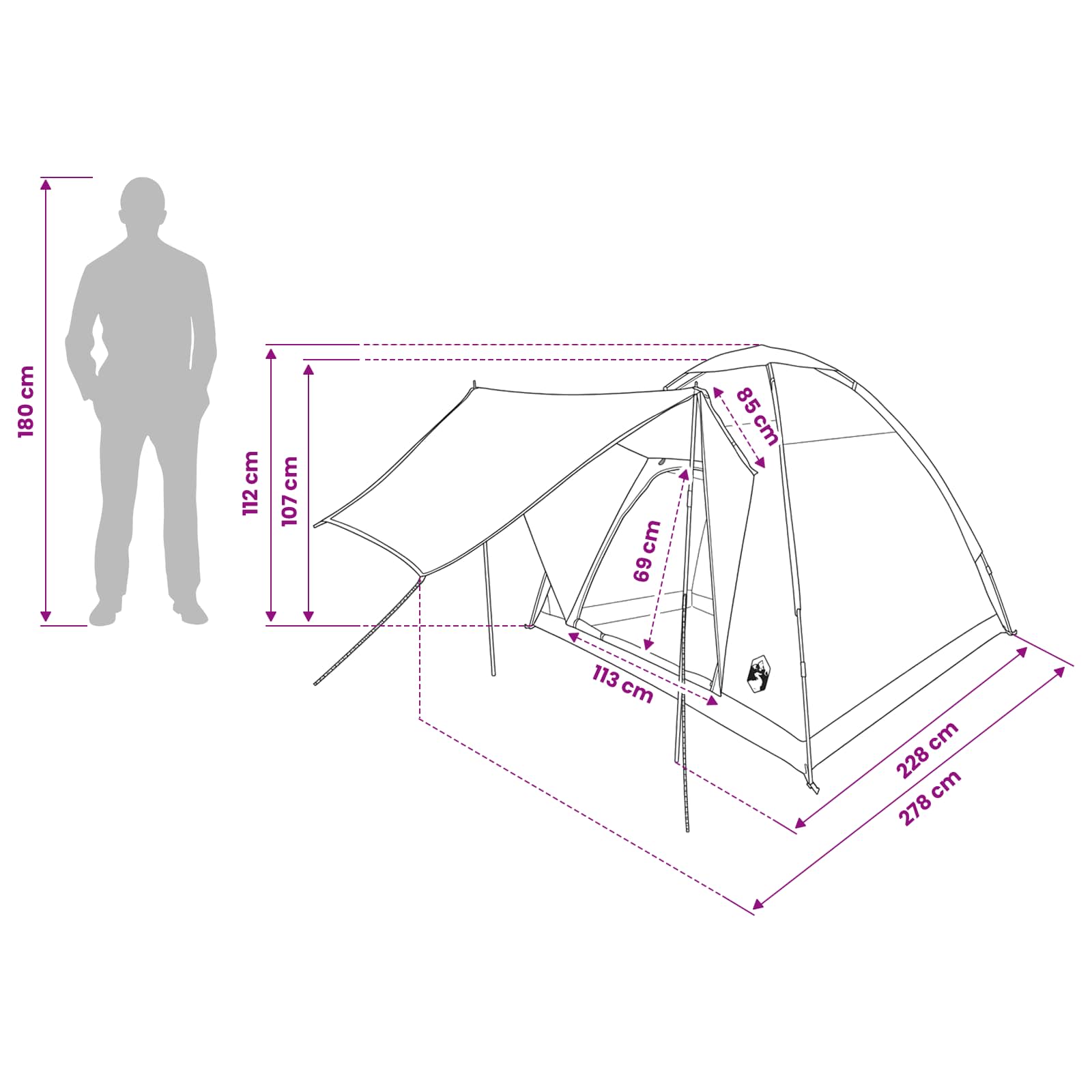 Kamperen tent met dak Wit Blackout 190 x 140 x 105 cm