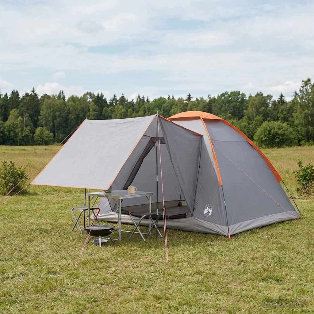 Kamperen tent Grijs en Oranje 4-persoons Polyester en staal