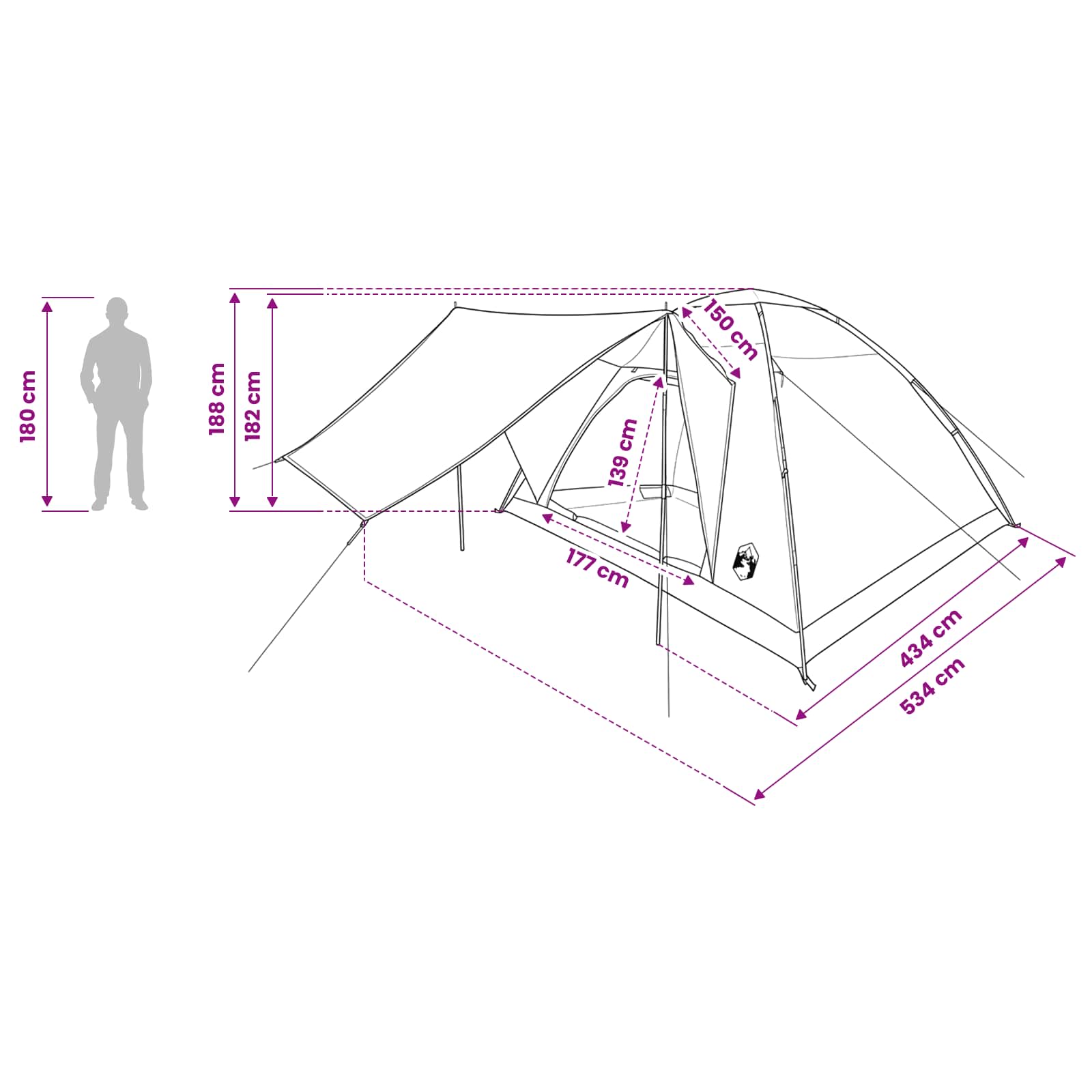 Kamperen tent Legergroen 335 x 275 x 180 cm Polyester en staal